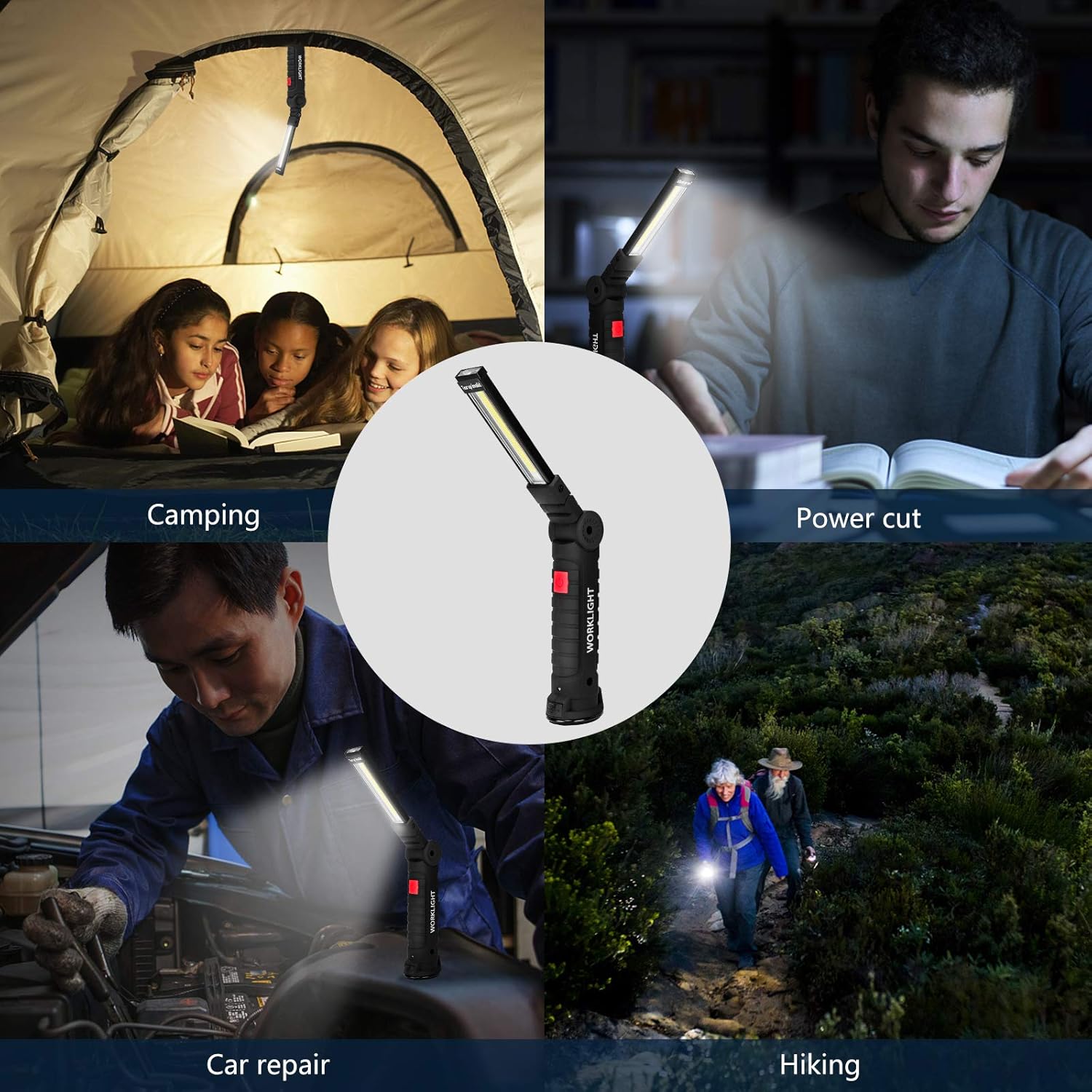 Lmaytech 2Pack Rechargeable LED Work Lights with Magnetic Base and 360 Rotation