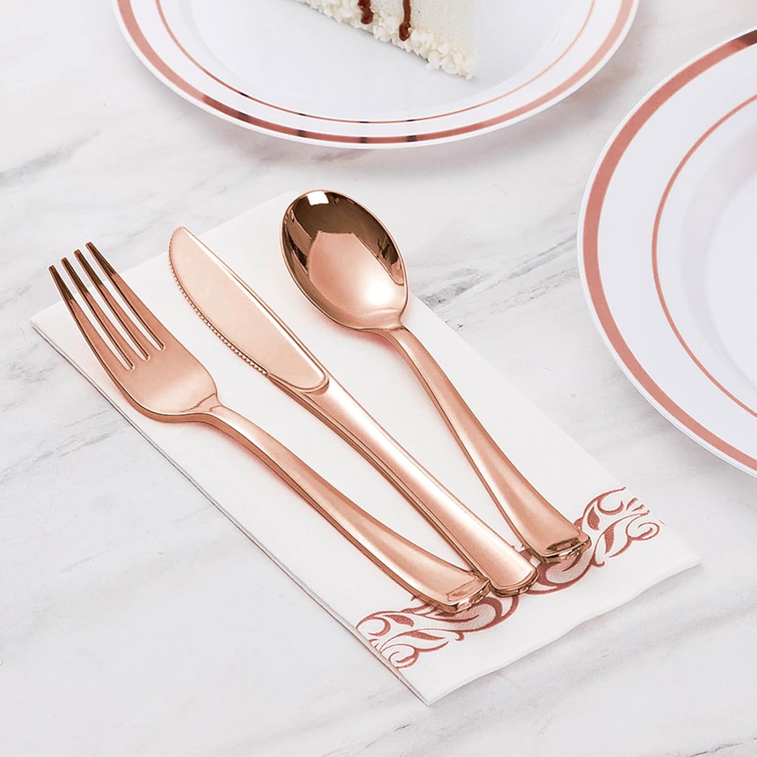 Goodluck 300PCS Rose Gold Plastic Cutlery Set