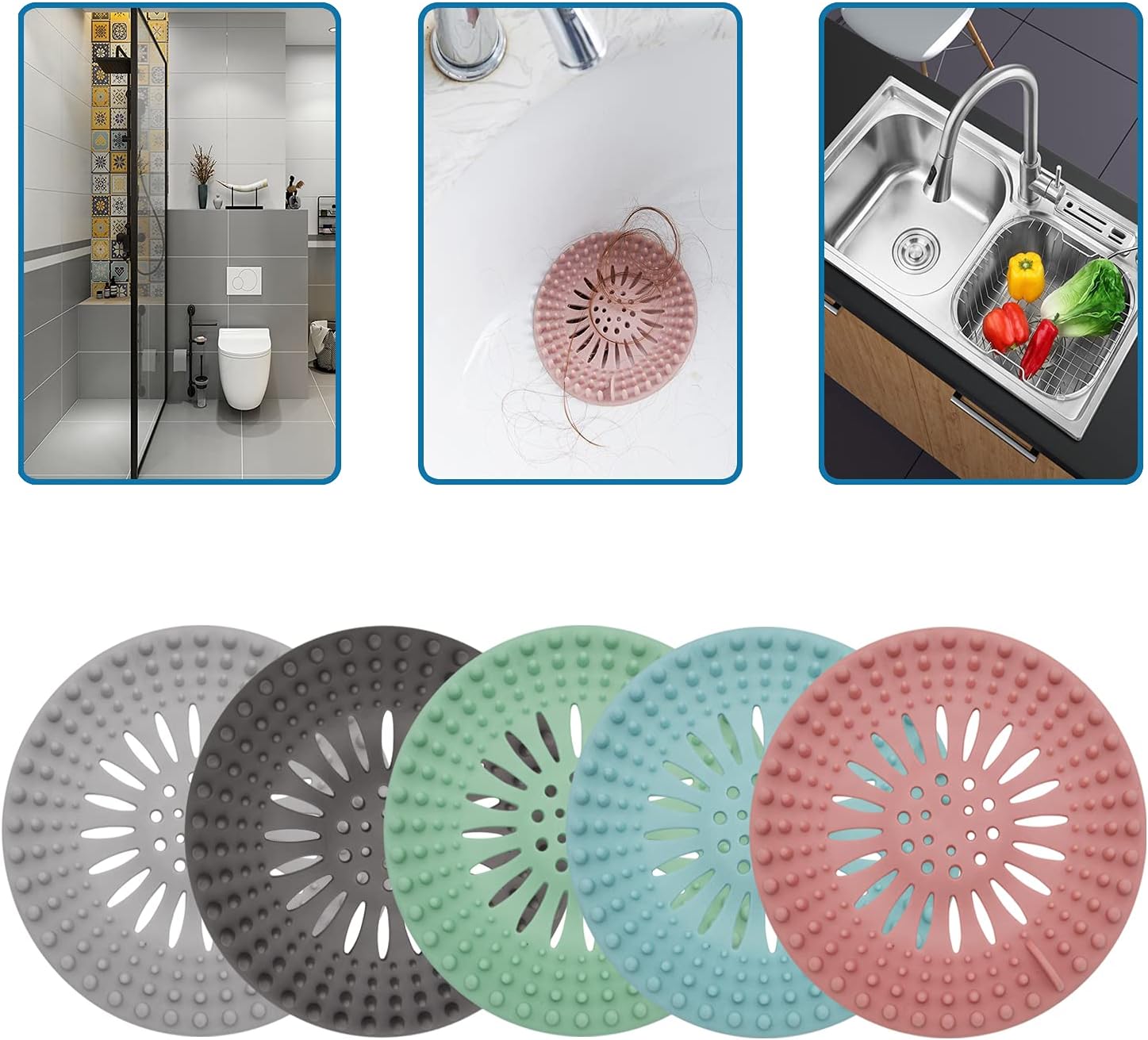 VALFLUIDS Hair Catcher Drain Cover for Shower Sink Tub - 5 Pack