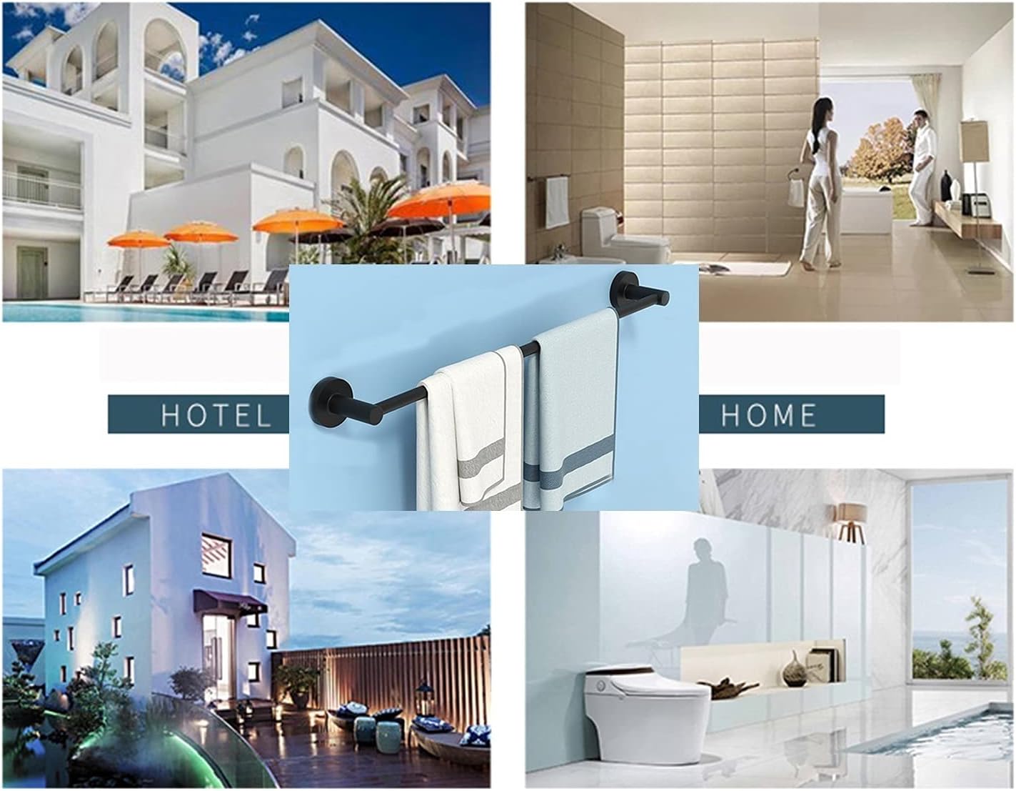 Round Towel Rack Stainless Steel Wall Mounted Black Towel Rod Holder 30Cm 100Cm