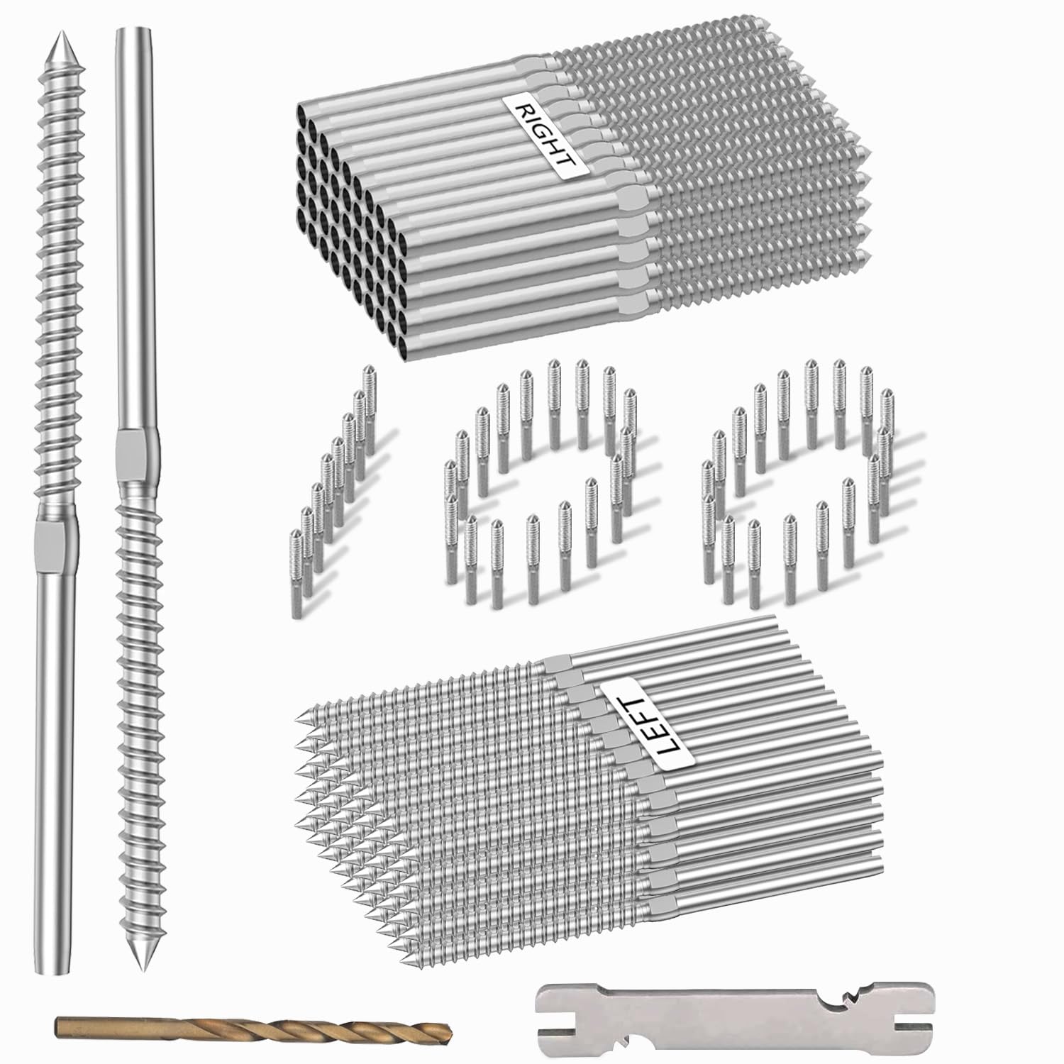 RECTOO 100Pack 18 Swage Lag Screws with Wrench for Cable Railings
