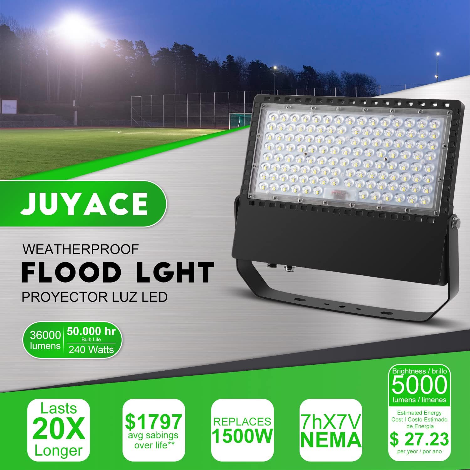 Juyace 36000Lm Super Bright LED Stadium Flood Light
