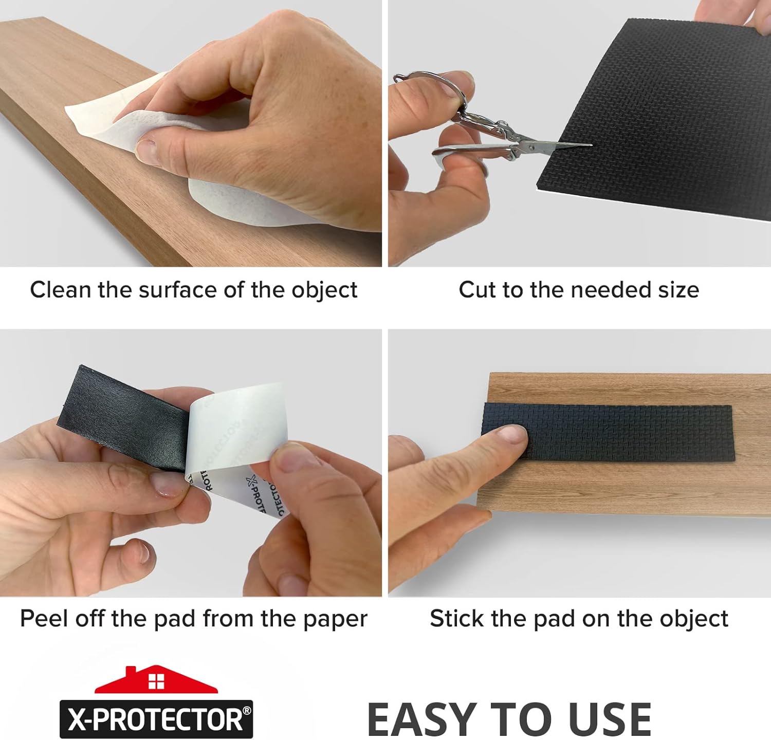 X-Protector Rubber Sheet Pads - 4PCS Non Slip Black Anti Skid
