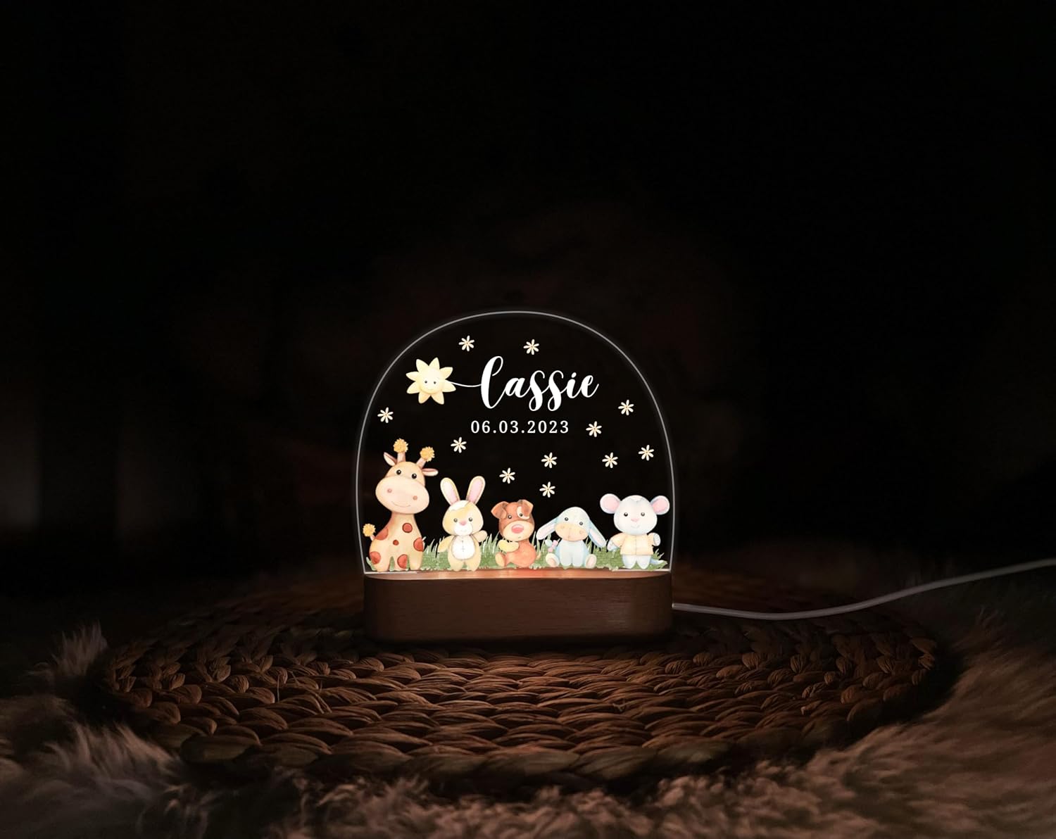 Personalized Baby Night Light with Safari Animals Design