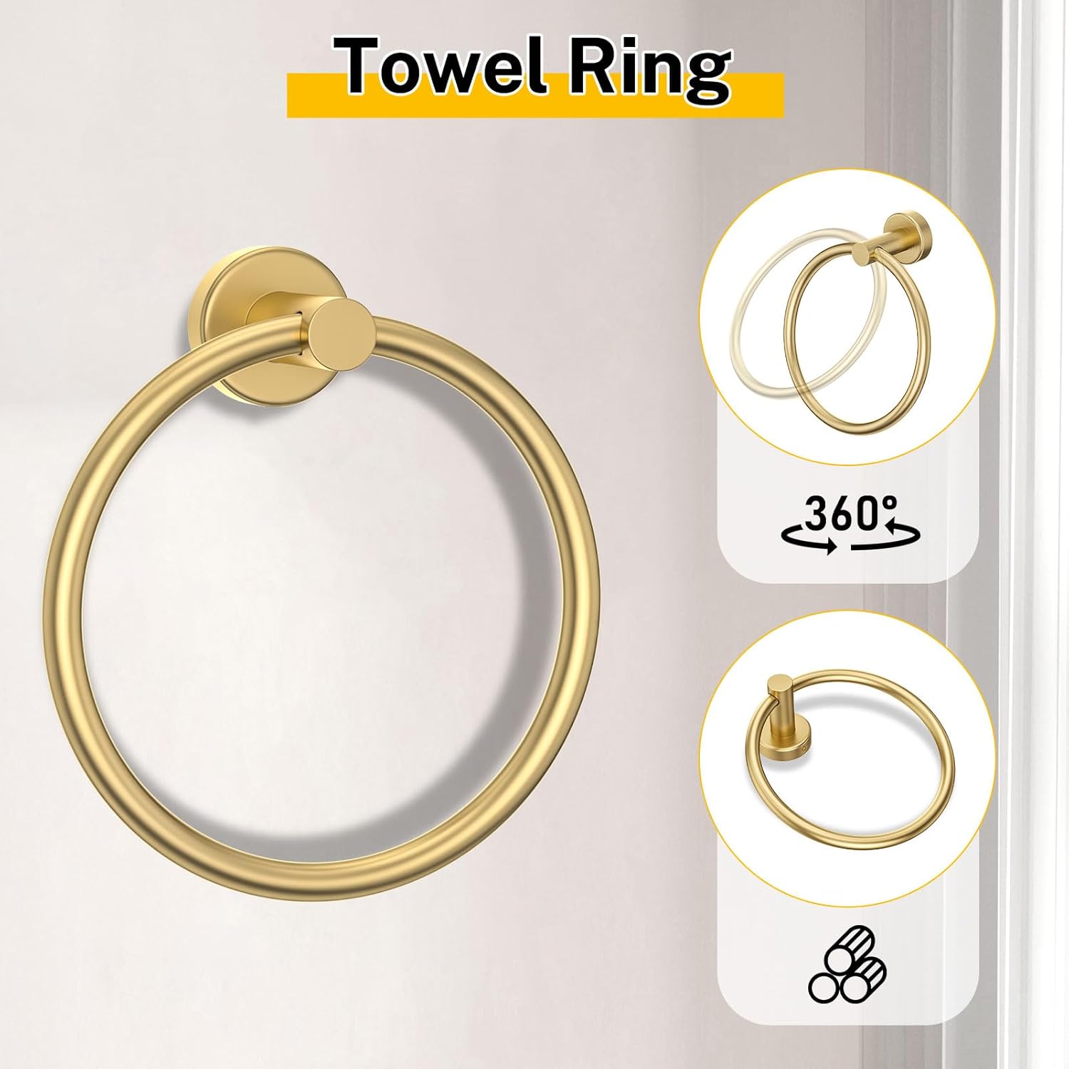 Woekme Brushed Gold Bathroom Hardware Set 5 Pieces
