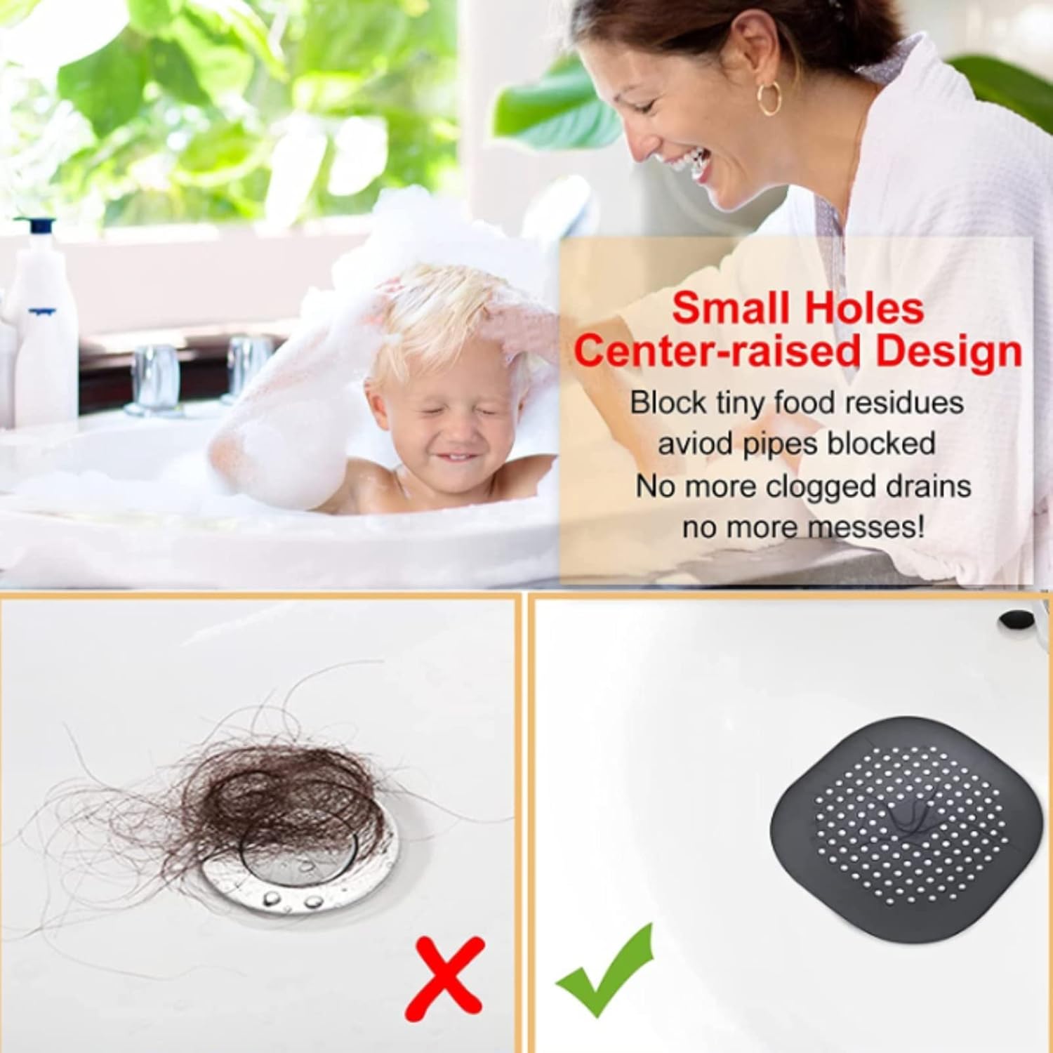 Silicone Hair Catcher Drain Cover for Shower and Bathtub