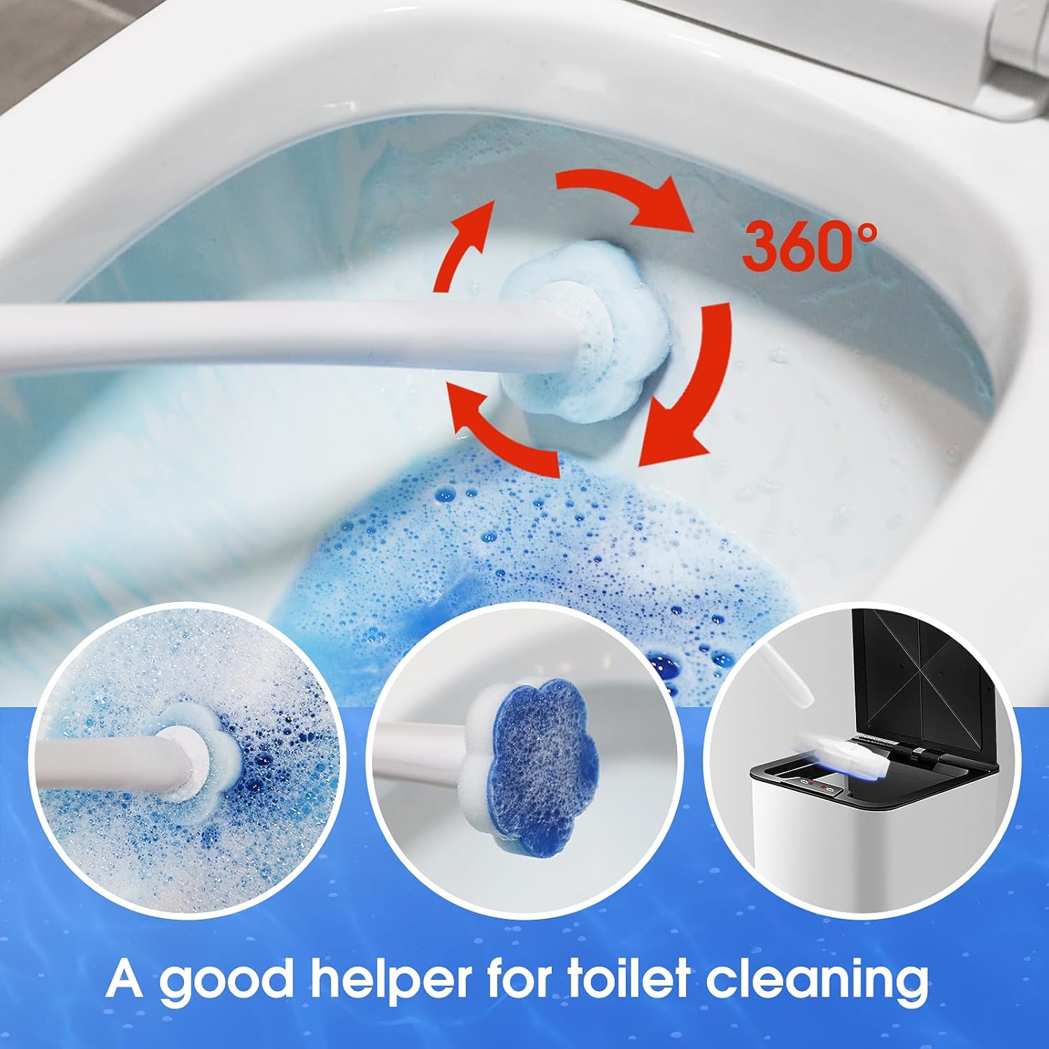 Topo Bear Toilet Brush Kit with 40 Refills and 18in Handle