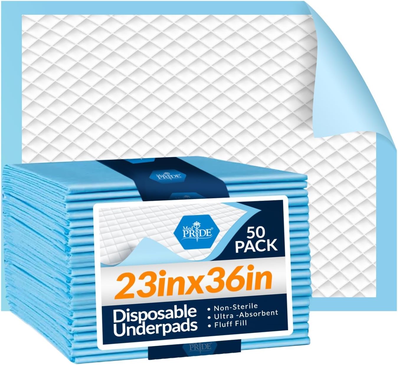 MED PRIDE Disposable Chux Pads 23in x 36in 50 Count BlueWhite