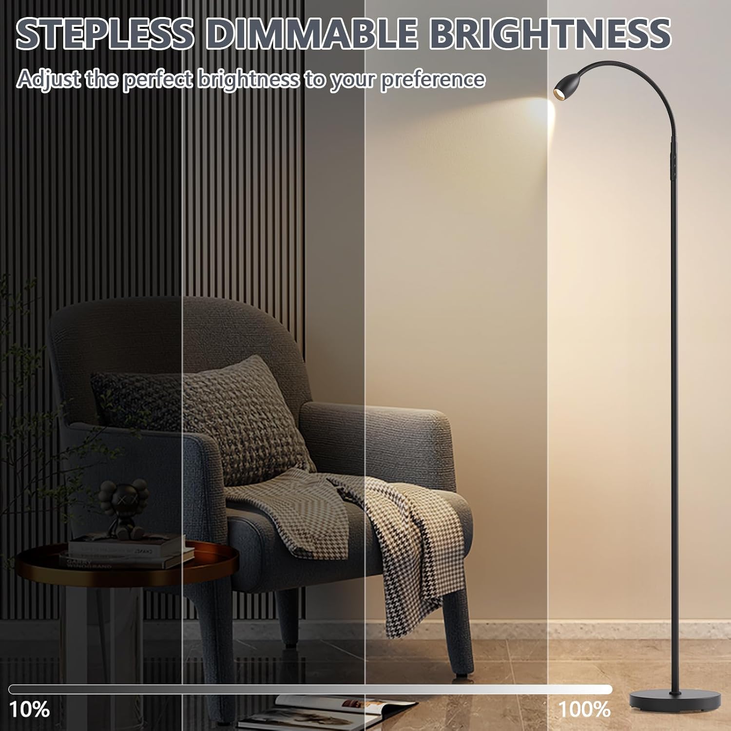 AUZONIMICS Reading Floor Lamp with Dimmable LED and Gooseneck