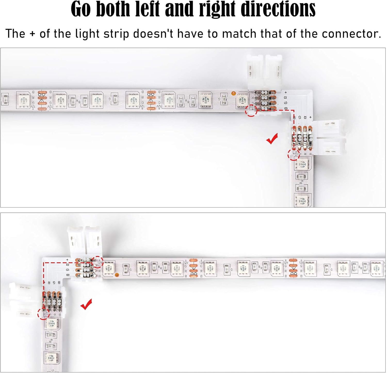 JACKYLED 20Packs L Shape 4-Pin LED Connectors with Clips 10mm
