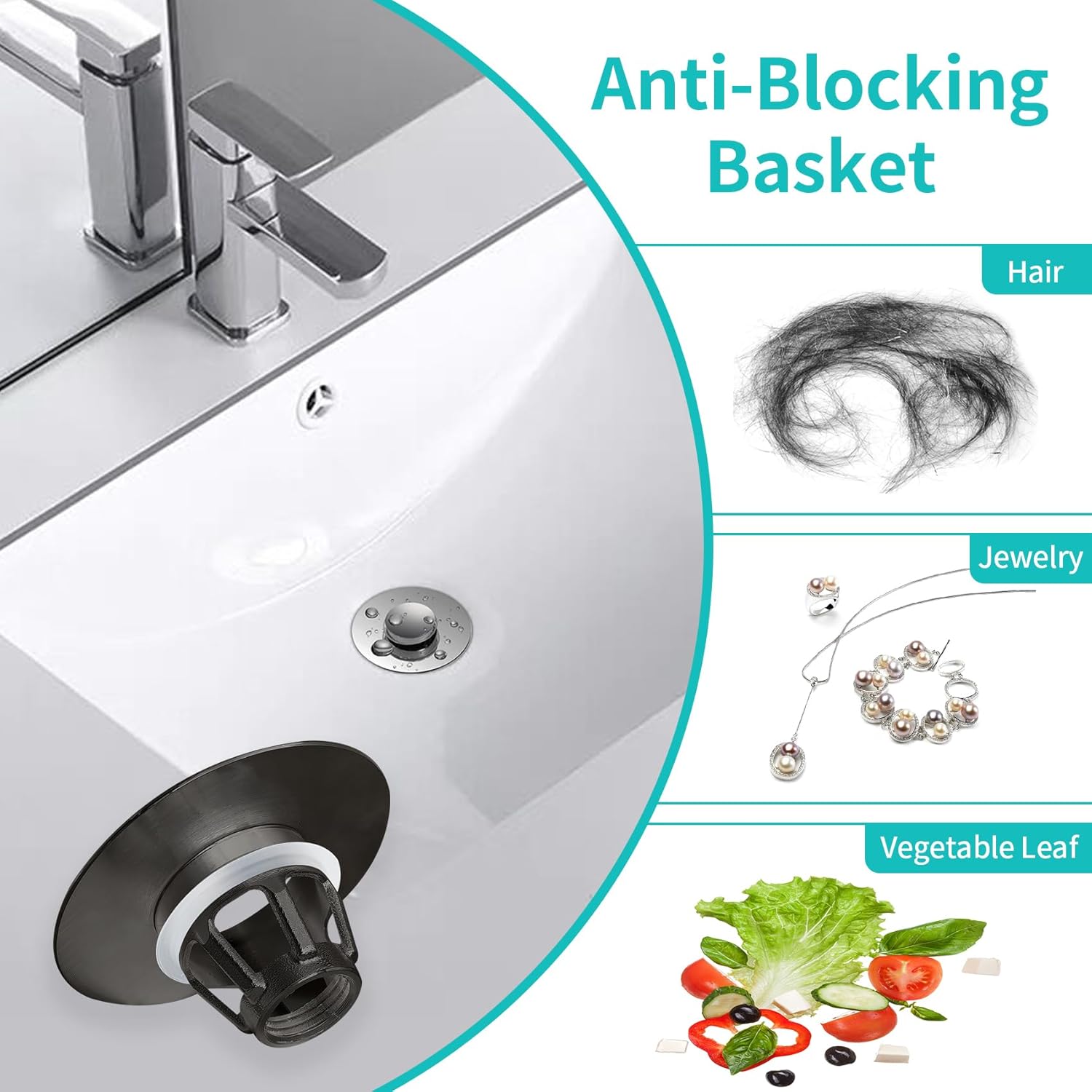 Universal Sink Stopper with Hair Catcher - 104-197 Inch Drain Hole