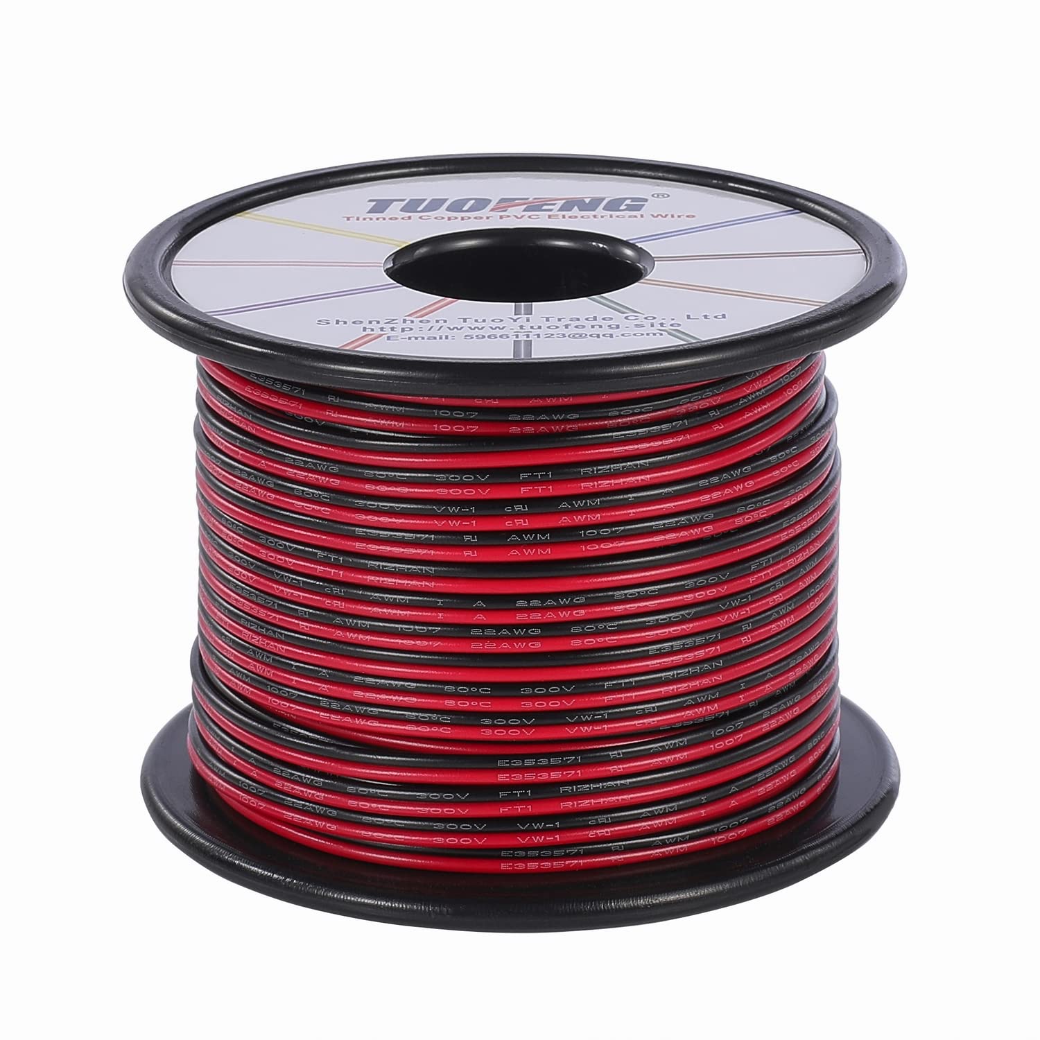 22AWG LED Wire 100ft Red Black 12V 24V DC Extension Cable
