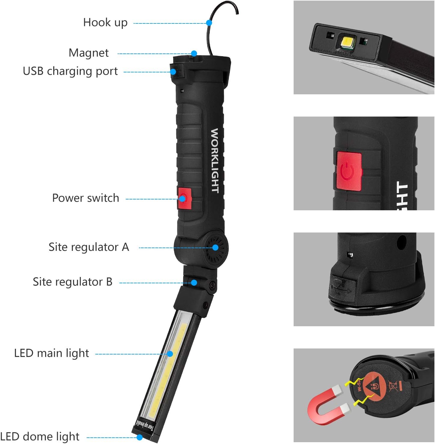 Lmaytech 2Pack Rechargeable LED Work Lights with Magnetic Base and 360 Rotation