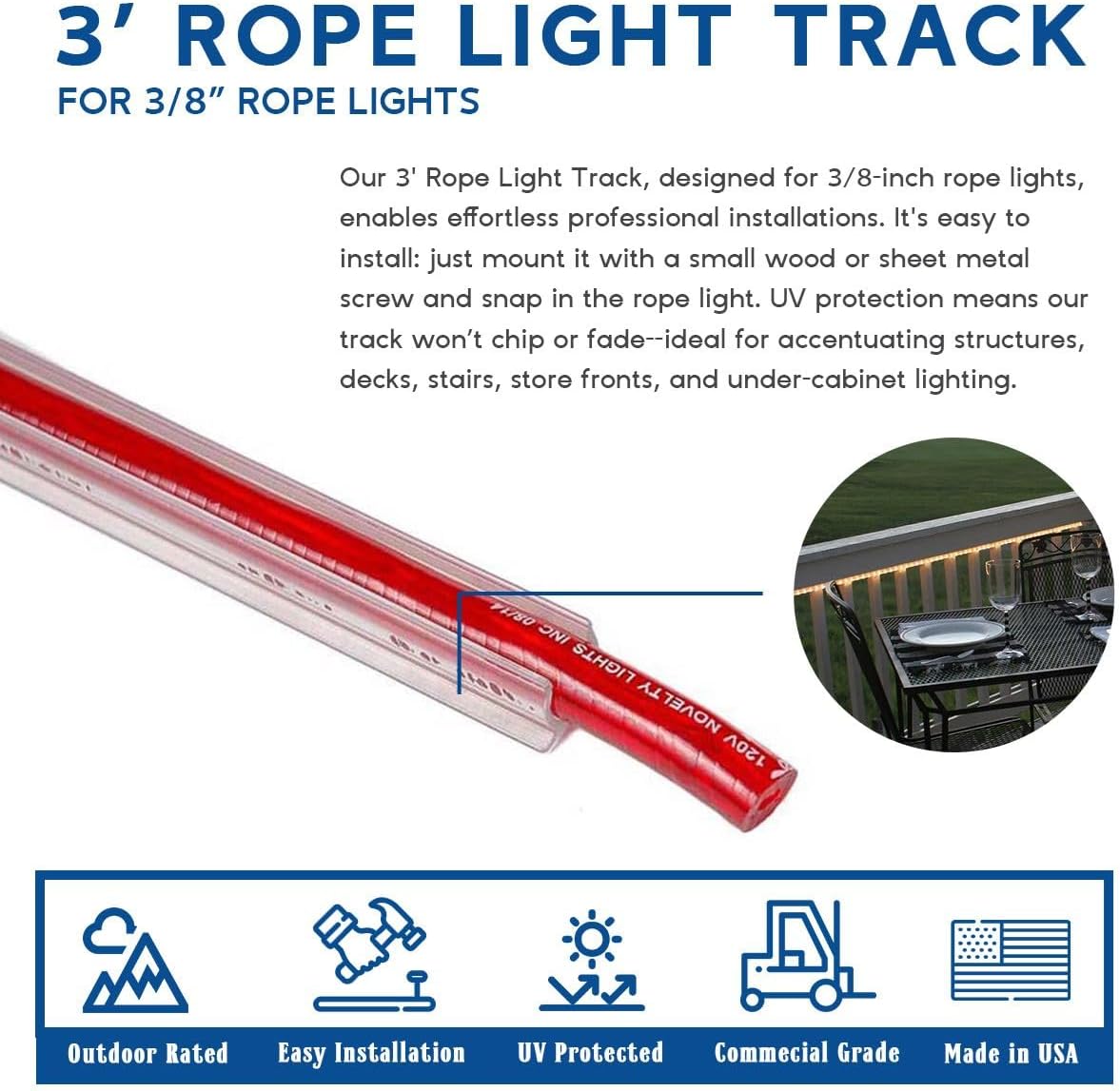 Novelty Lights 38 Clear Rope Light Track 3FT 40 Pack