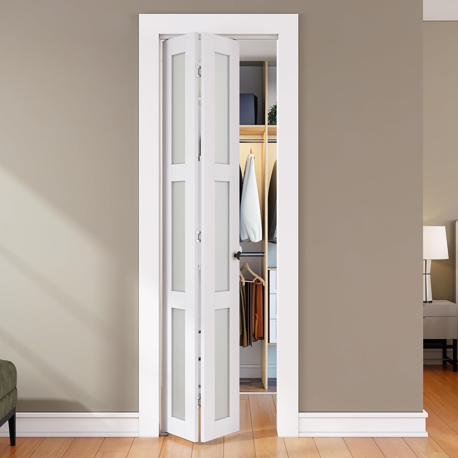 SMARTSTANDARD Bifold Door 24x80 Tempered Frosted Glass with Hardware Kit