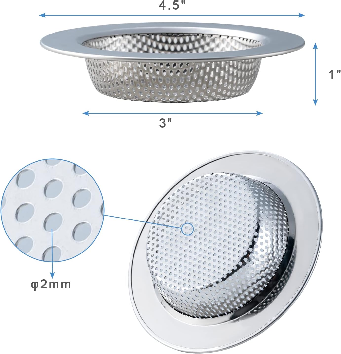 Honmein 2 Pcs Sink Strainer for 45 Inch Drain Basket