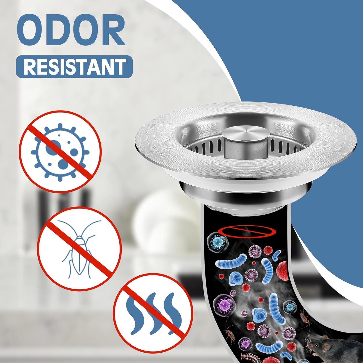3 in 1 Kitchen Sink Drain Strainer with Pop Up Stopper