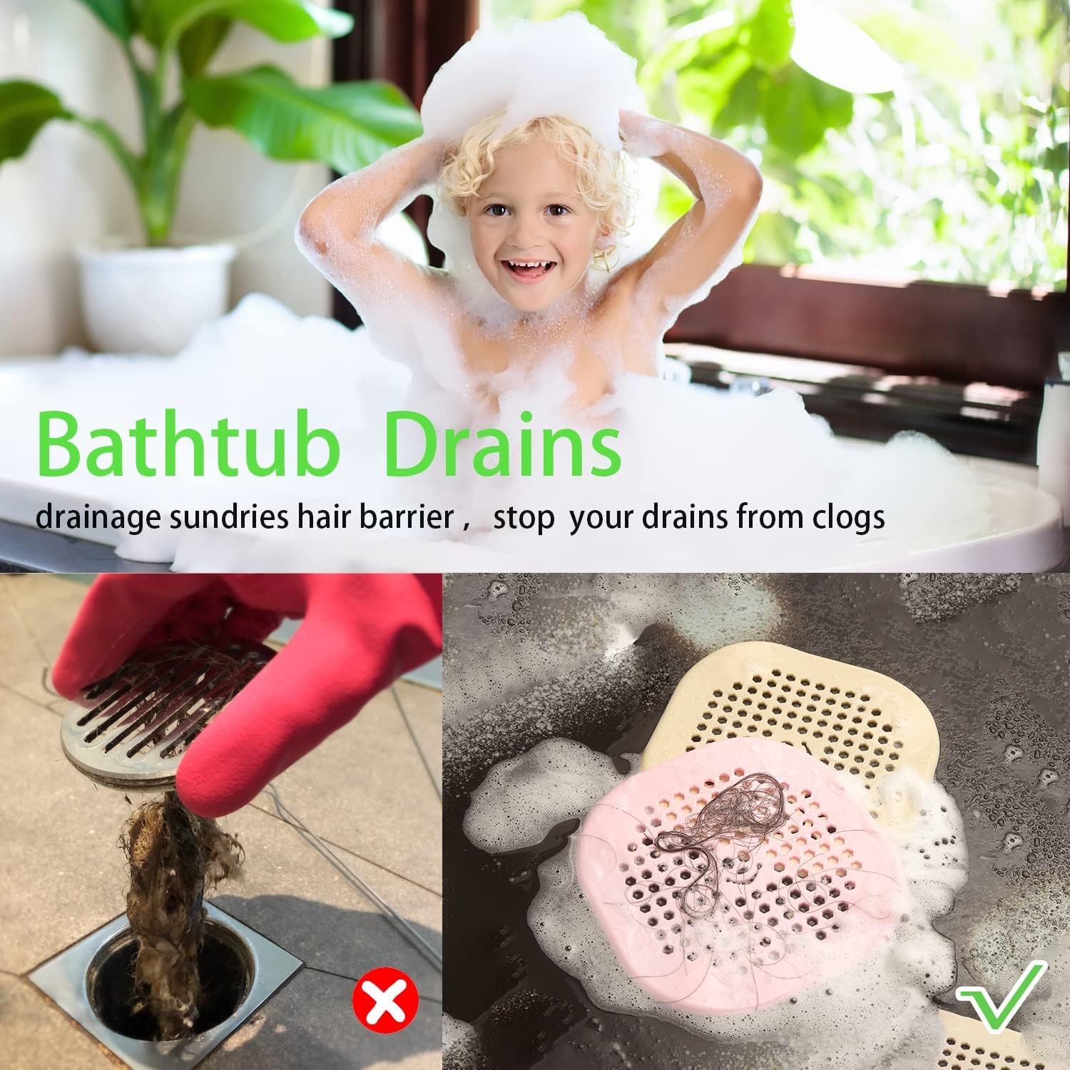 2 Pack Drain Cover Hair Catcher Deep Grey Bath Accessory