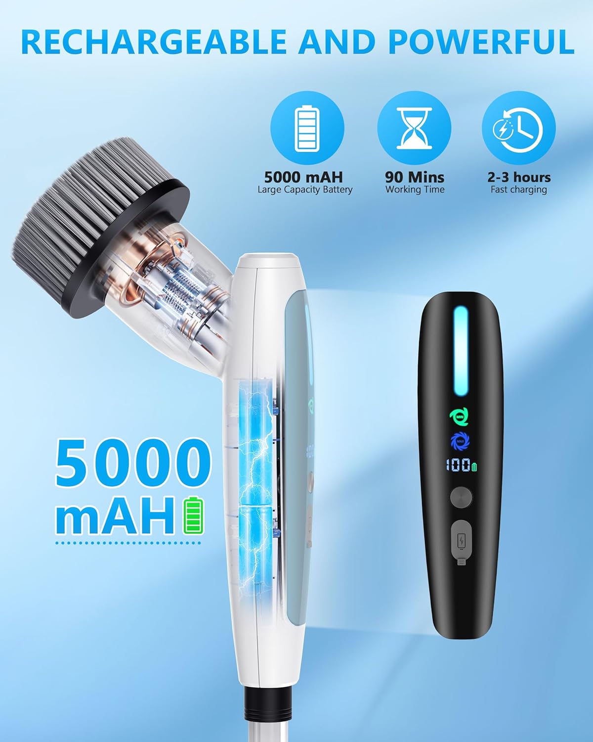 VTT Electric Bathroom Scrubber with 8 Brush Heads and Detachable Handle