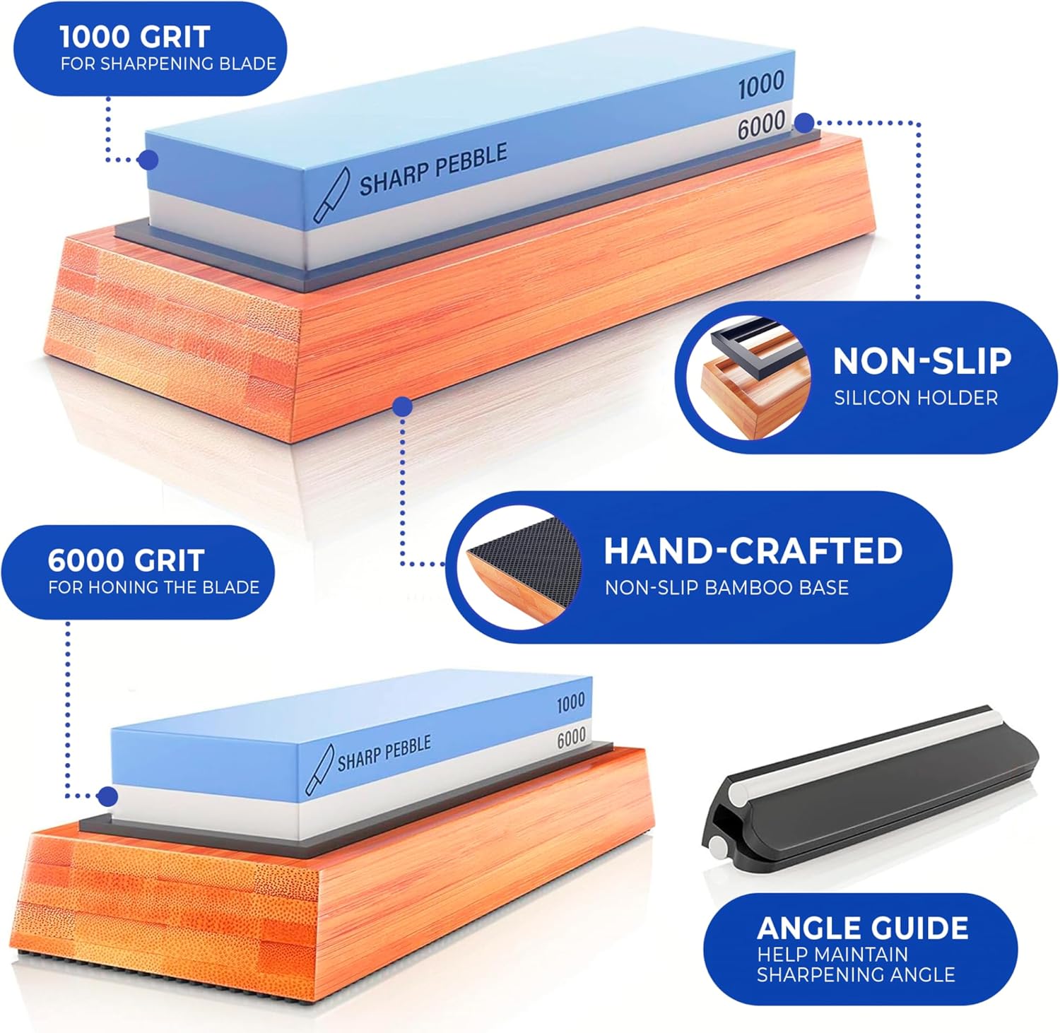 Sharp Pebble Double-Sided Whetstone Knife Sharpener 10006000