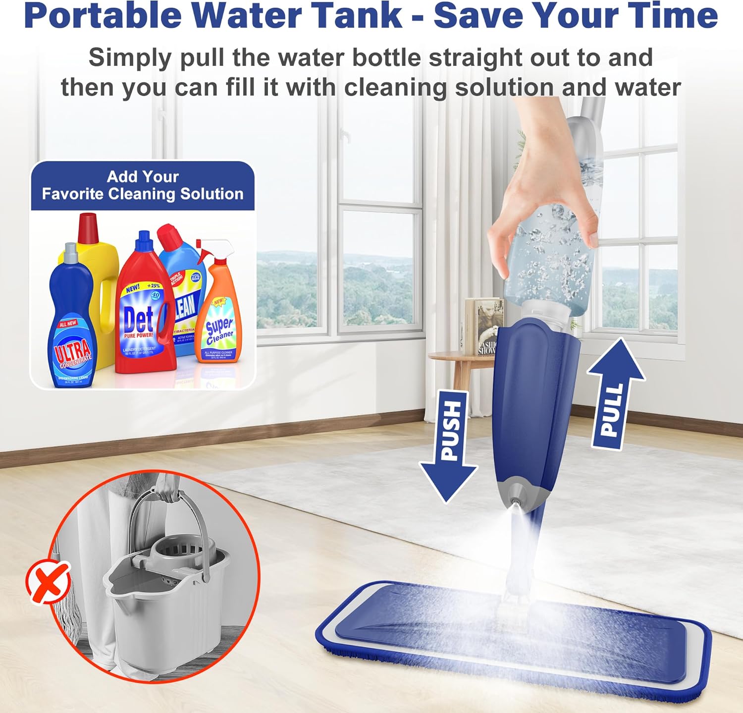ILAVCLEAN Microfiber Spray Mop - 3 Washable Pads for Wet Dry Cleaning