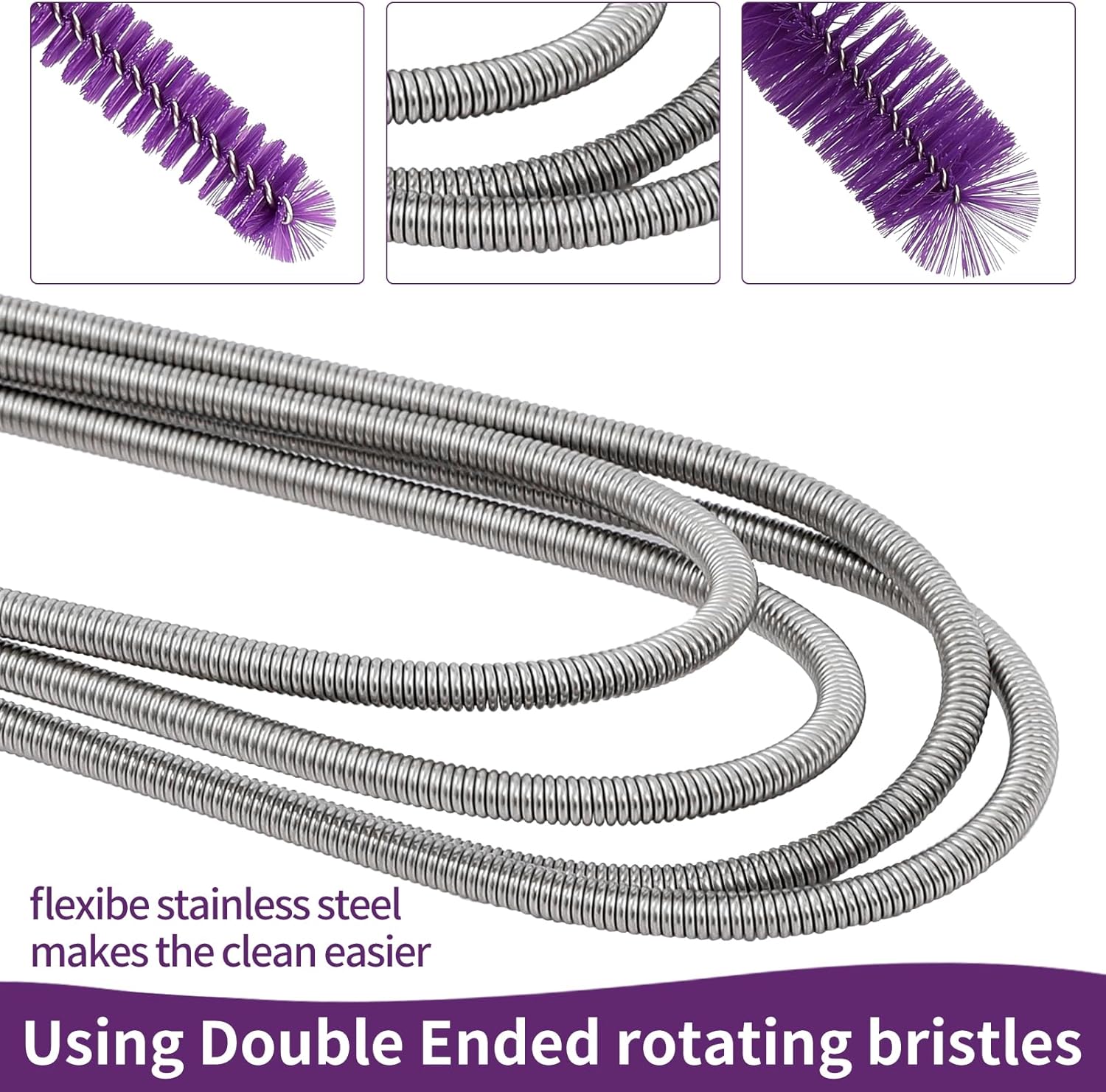 2 Pcs Flexible Long Drain Brush with Stainless Steel Handle