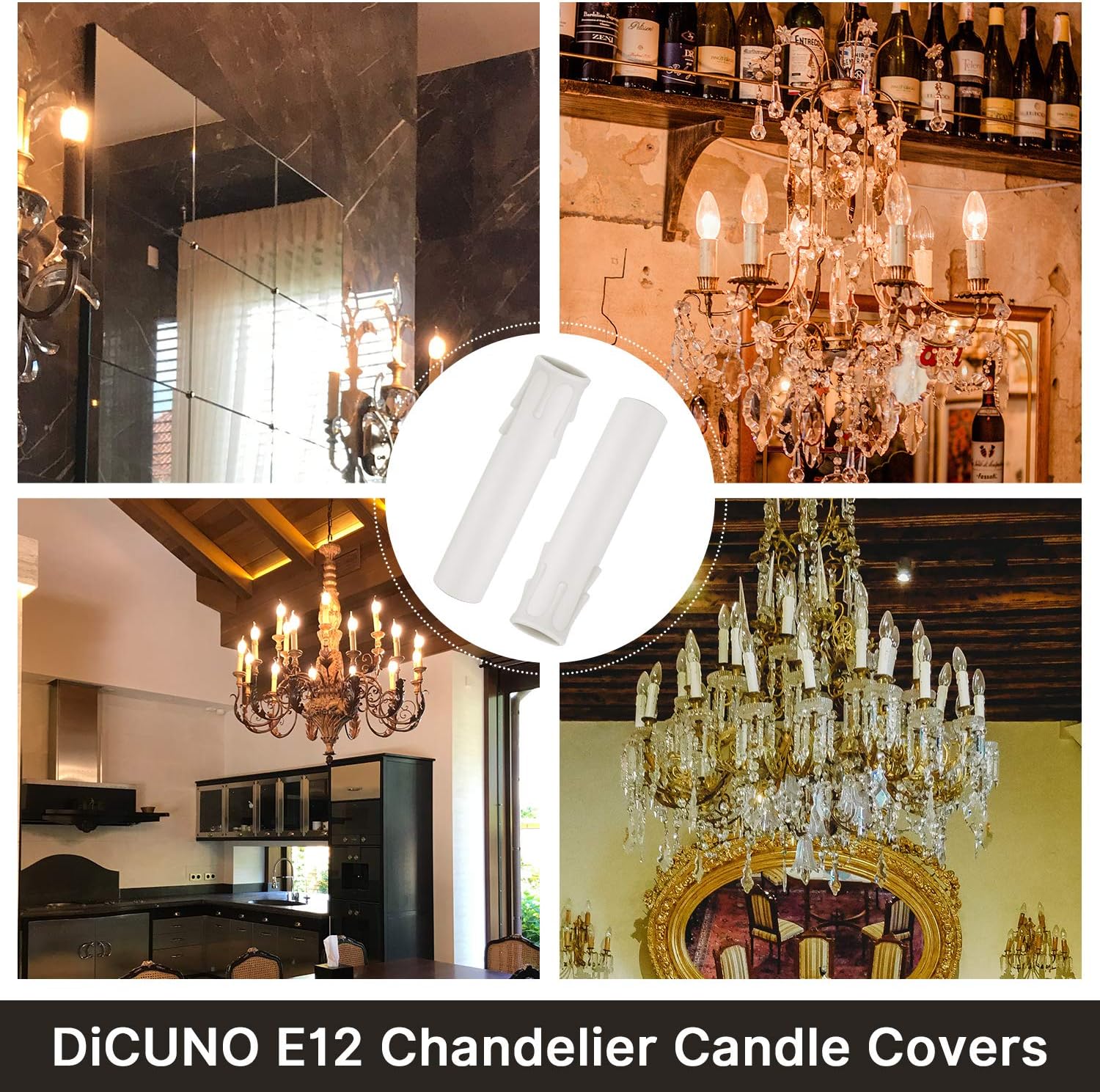 DiCUNO E12 Candle Socket Covers 6 Pcs 4 Inch Candelabra Base Plastic Sleeves
