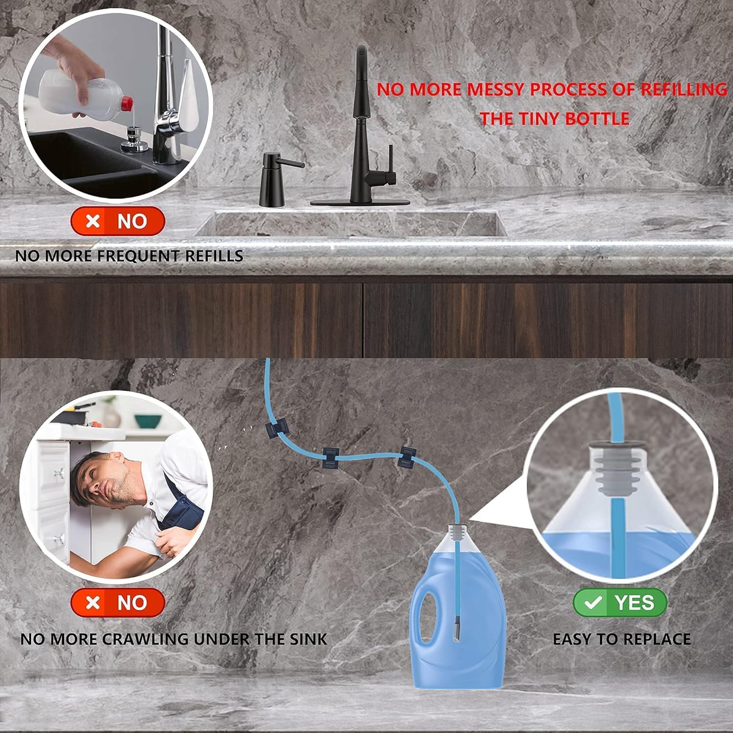 Sink Soap Dispenser 47 Inch Extension Tube Kit with Check Valve