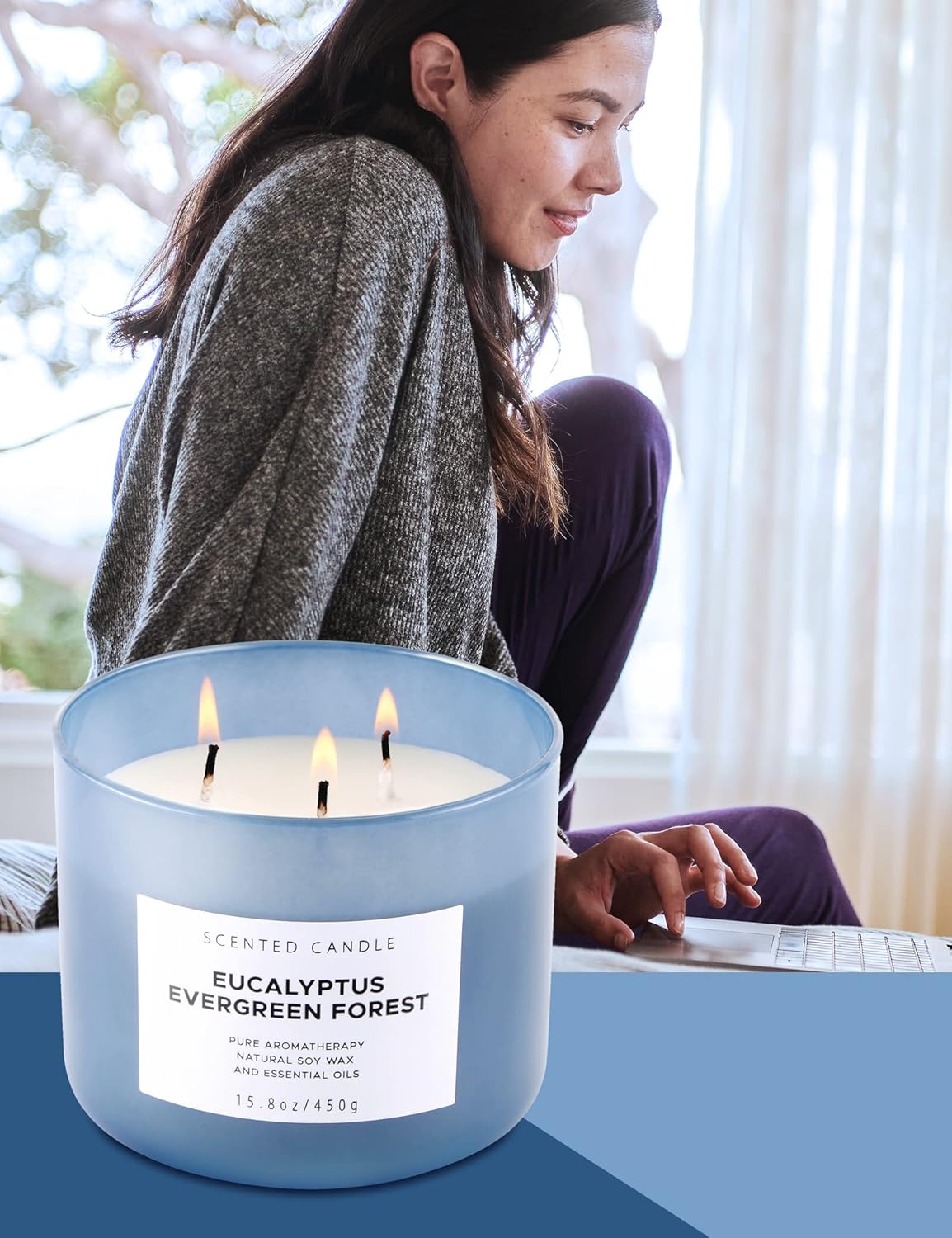 Eucalyptus Evergreen Forest 3 Wick Soy Candle 158 oz Aromatherapy
