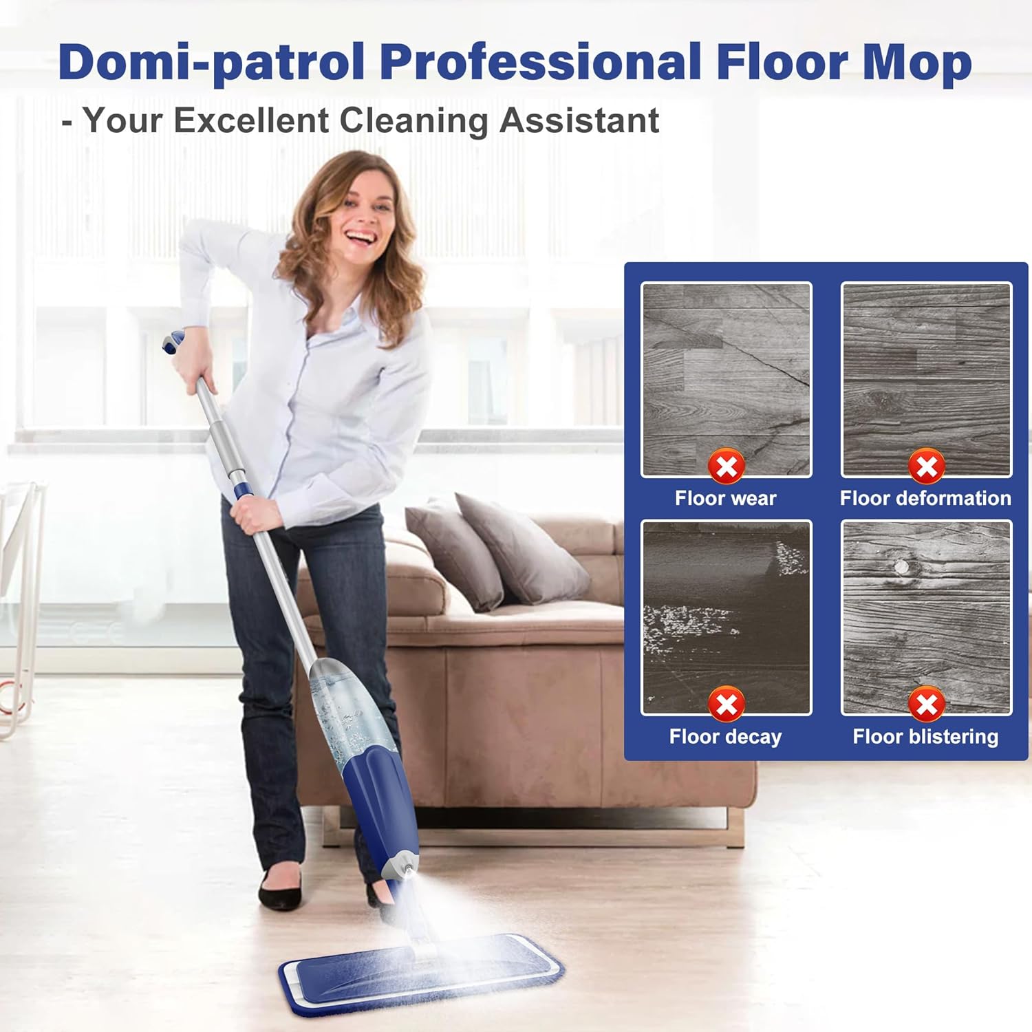 ILAVCLEAN Microfiber Spray Mop - 3 Washable Pads for Wet Dry Cleaning