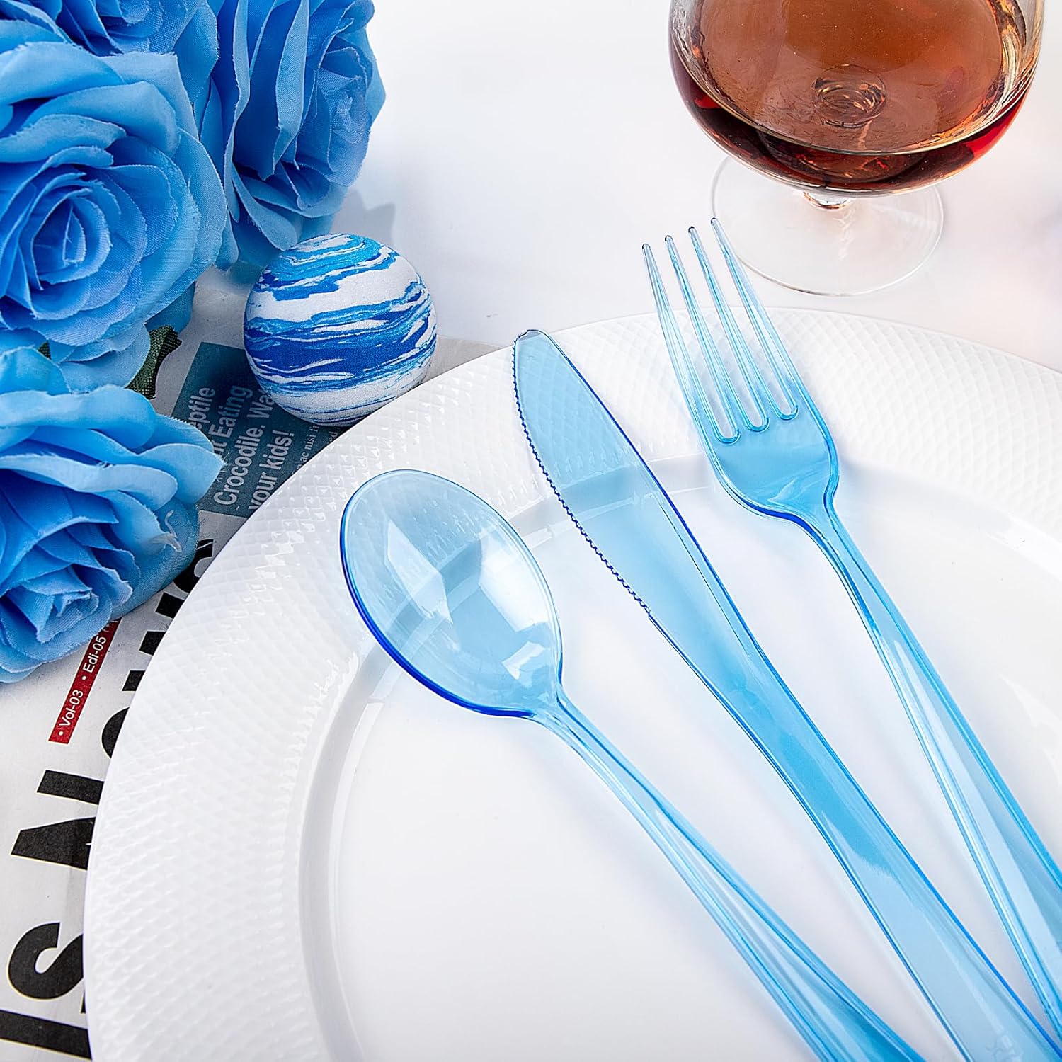 WDF Blue Plastic Cutlery Set 180 Pieces for Parties