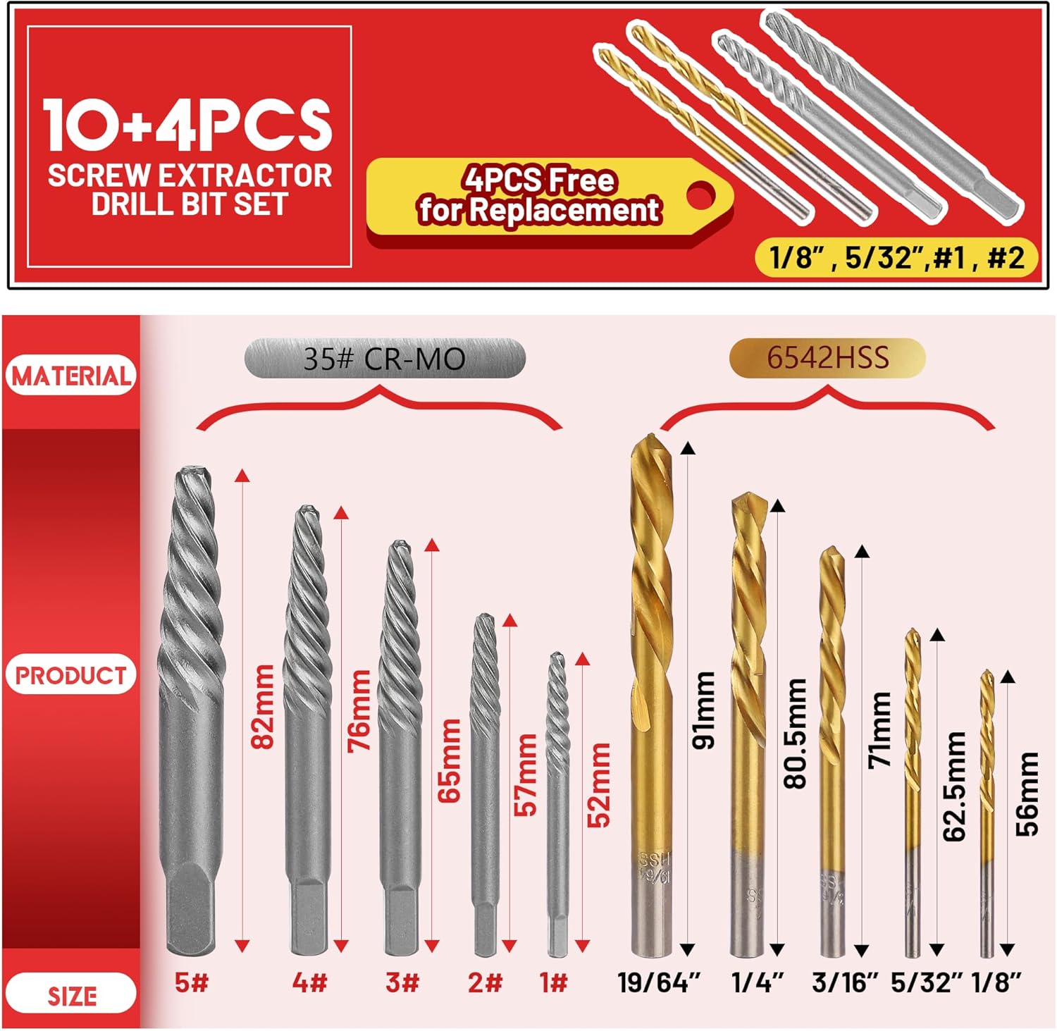14 Piece Screw Extractor Set with Left Hand Drill Bits