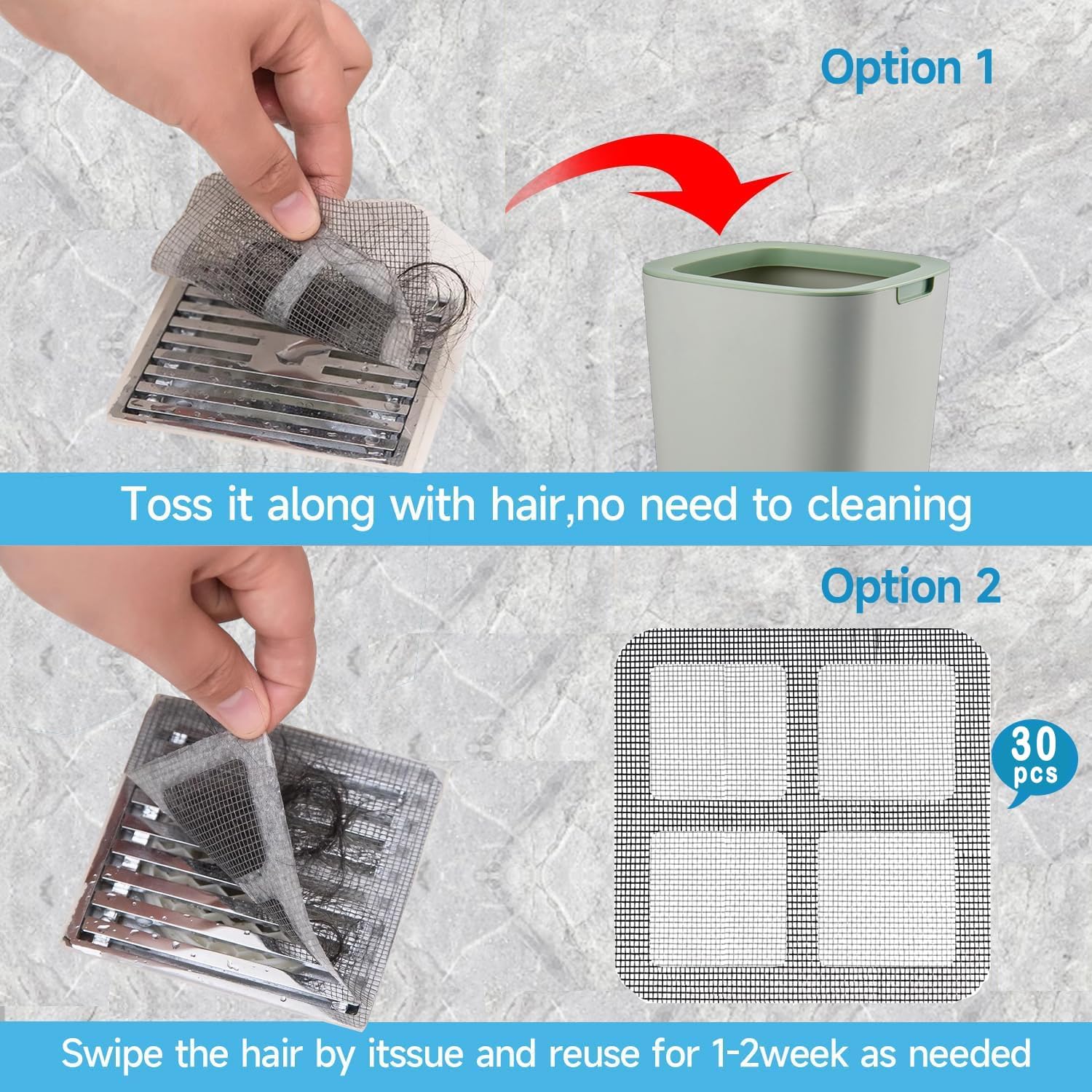 30PCS Disposable Shower Hair Catcher for Bathroom Sink and Drain