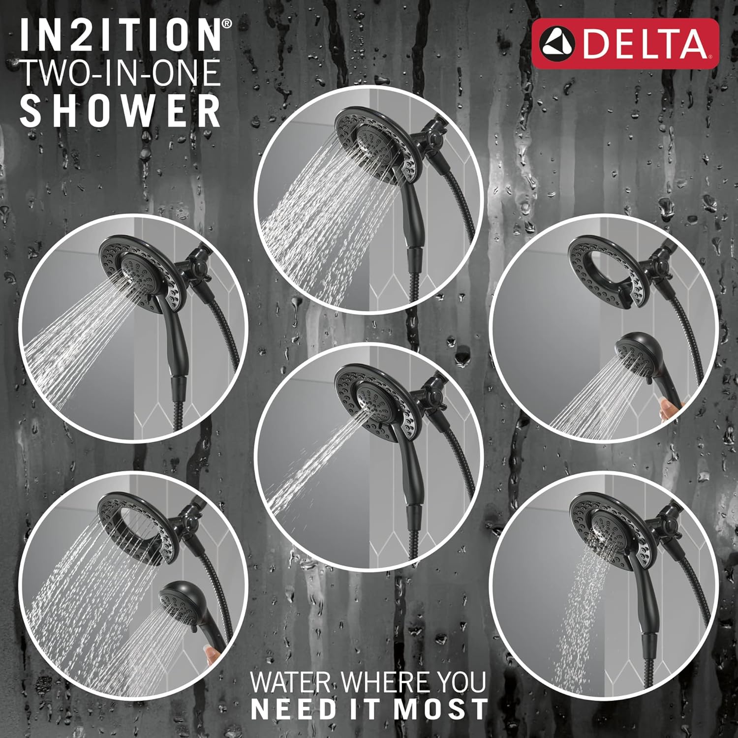 Delta In2ition 2-in-1 Black Shower Head with Handheld