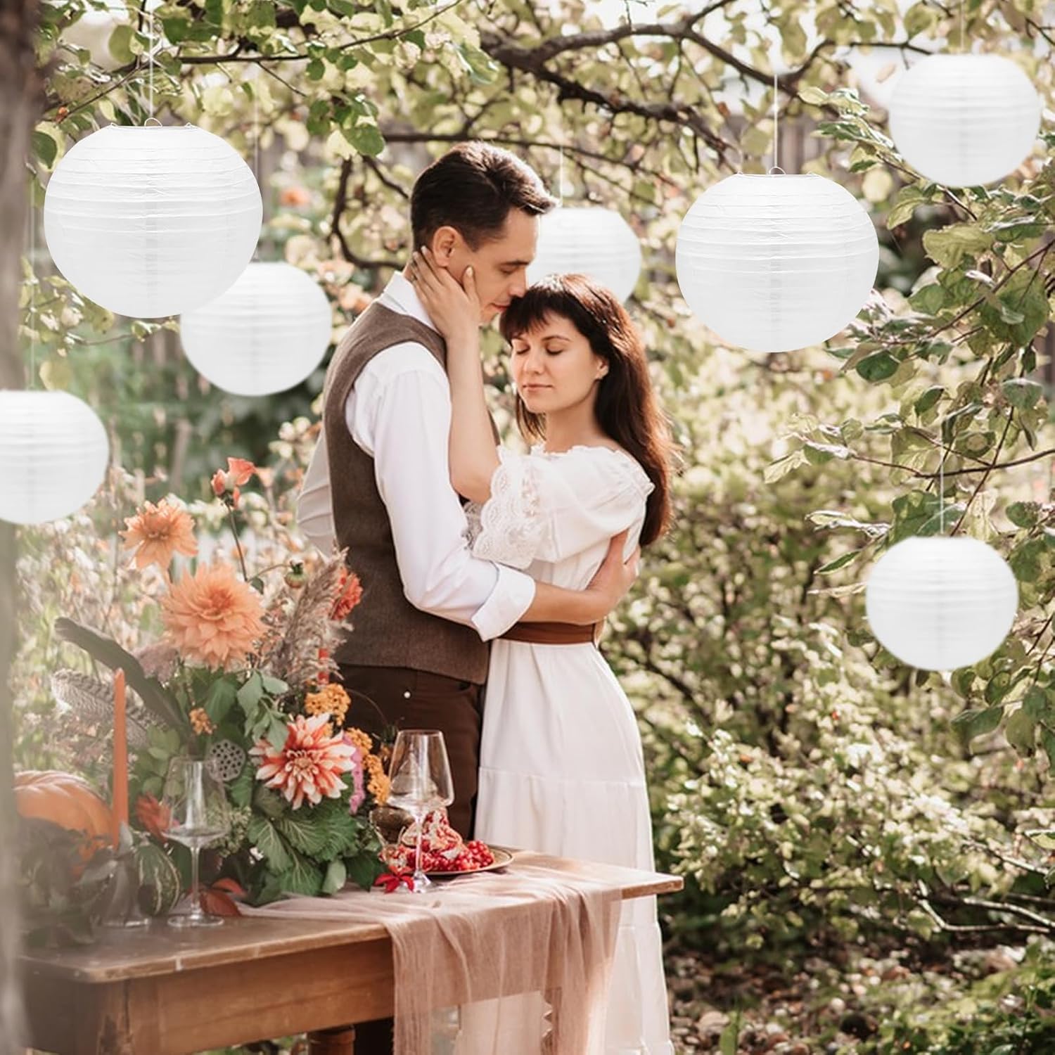 12 Pack White Paper Lanterns with Hooks and String 1