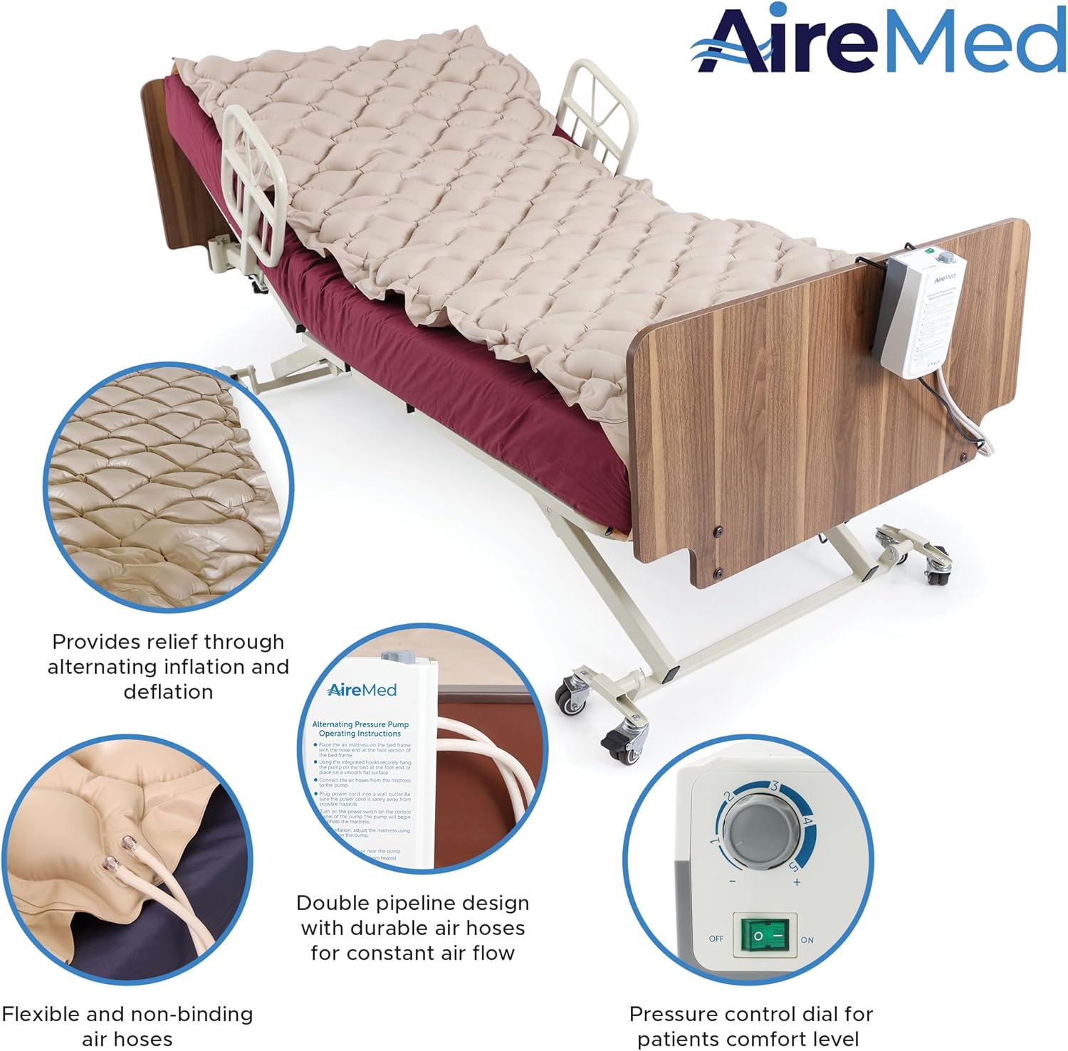 AireMed Alternating Pressure Pump Pad - Quiet Electric - Hospital Twin Size