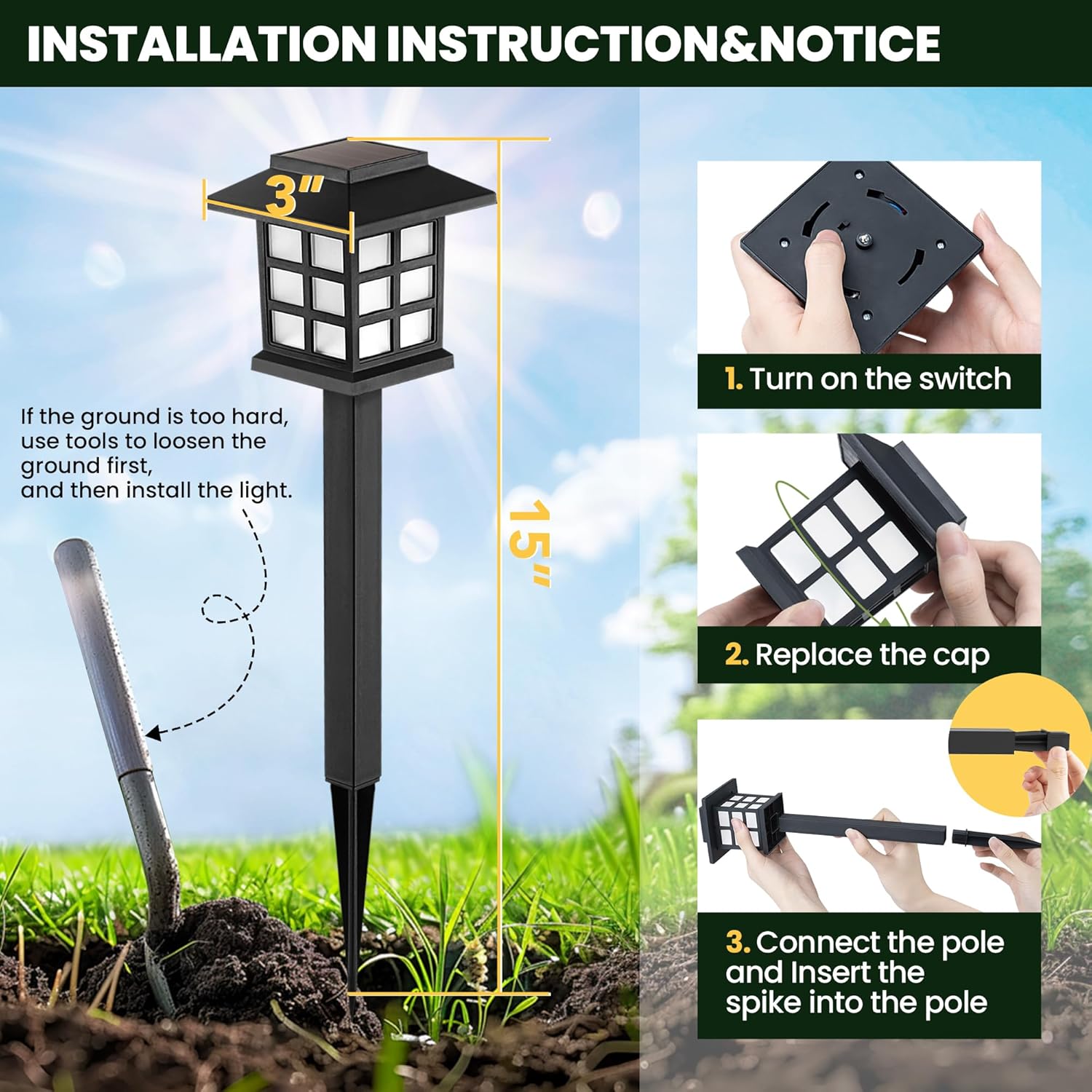 GIGALUMI 12 Pack Solar Path Lights Outdoor