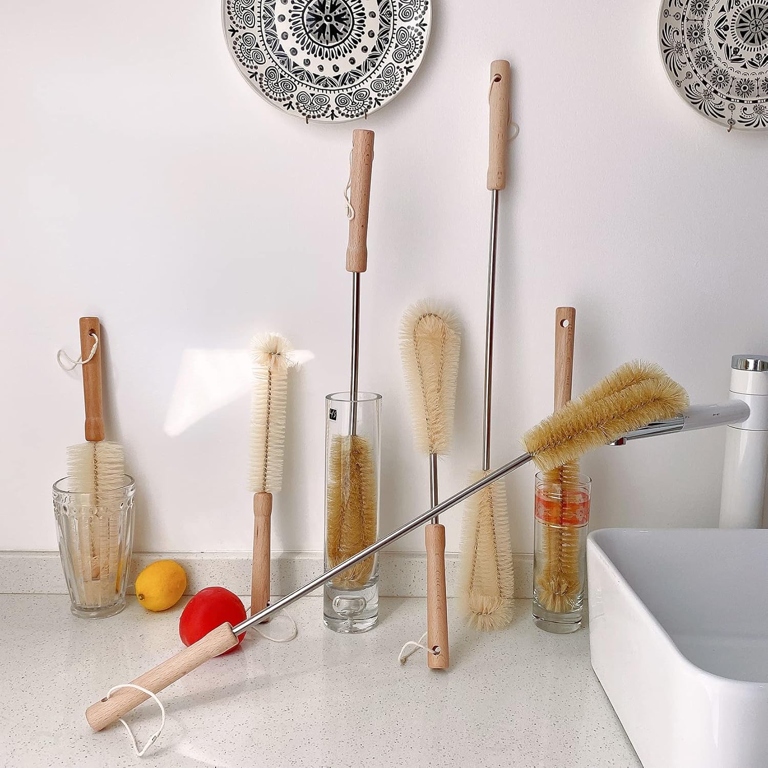 24 Inch Long Handled Brush Set with Nylon Bristle Heads