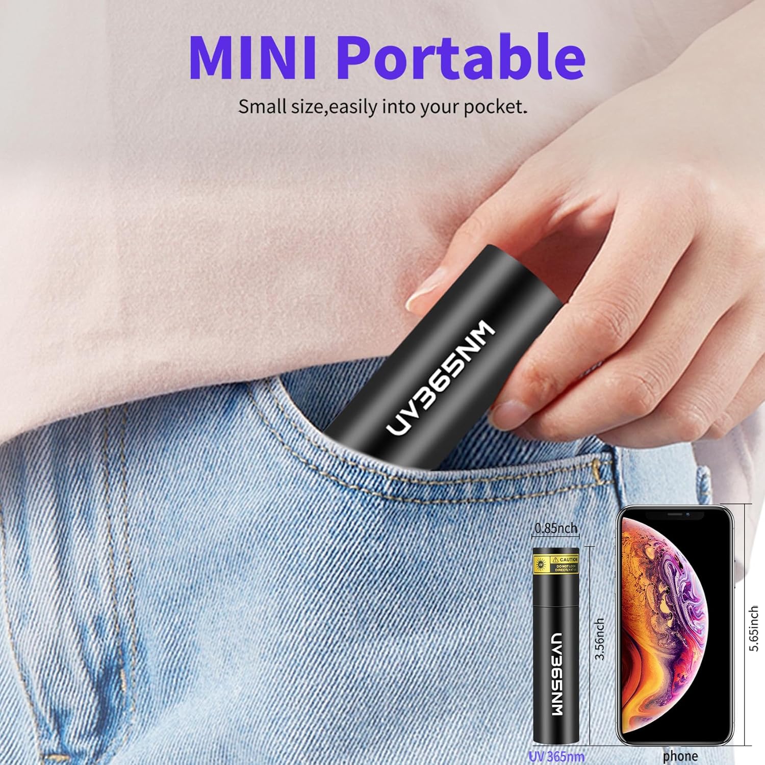 UV Flashlight 365nm Black Light for Pet Urine Detection USB Rechargeable