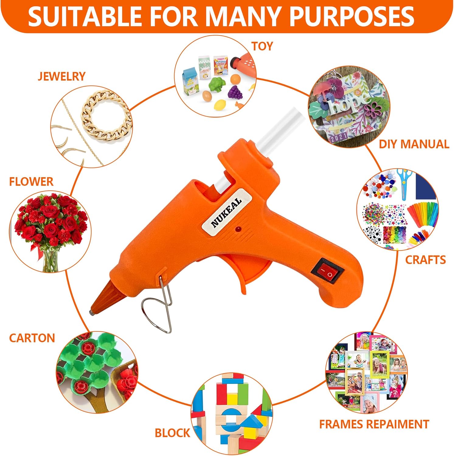 NUKEAL Mini Glue Gun with Case and 24 Sticks 20 Watts Orange
