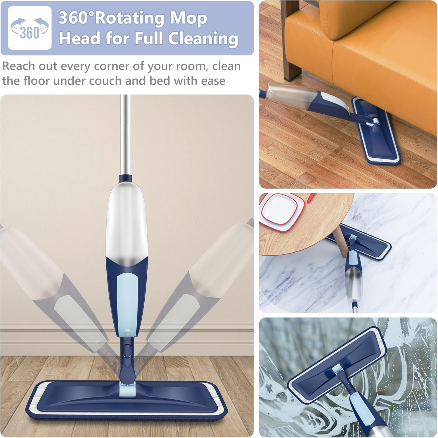 TRAV-ROUND Spray Mop with 5 Washable Pads and Refillable Bottle 1