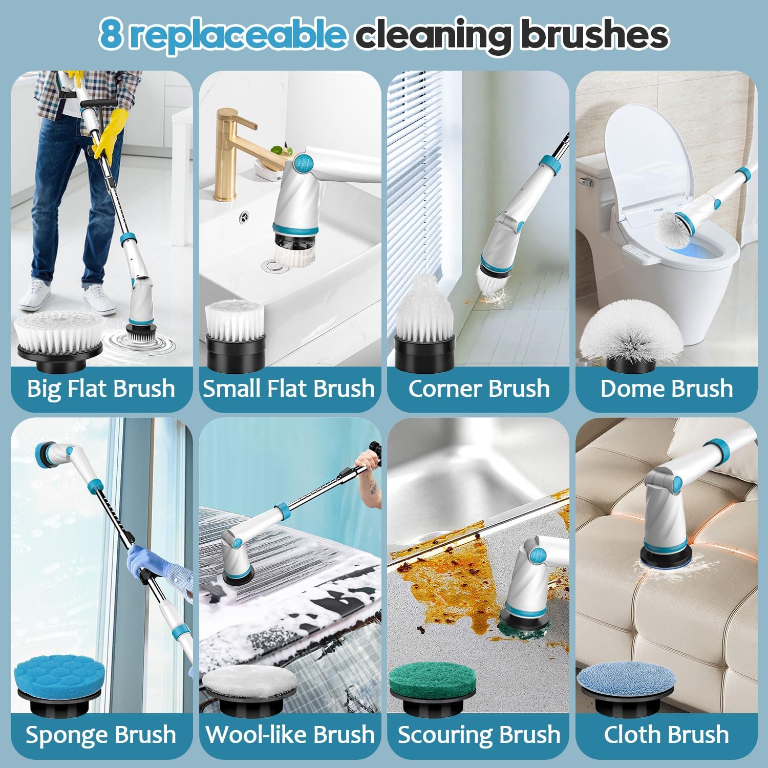 Fimilo 1500RPM Electric Spin Scrubber with 8 Brush Heads and 2 Batteries 1