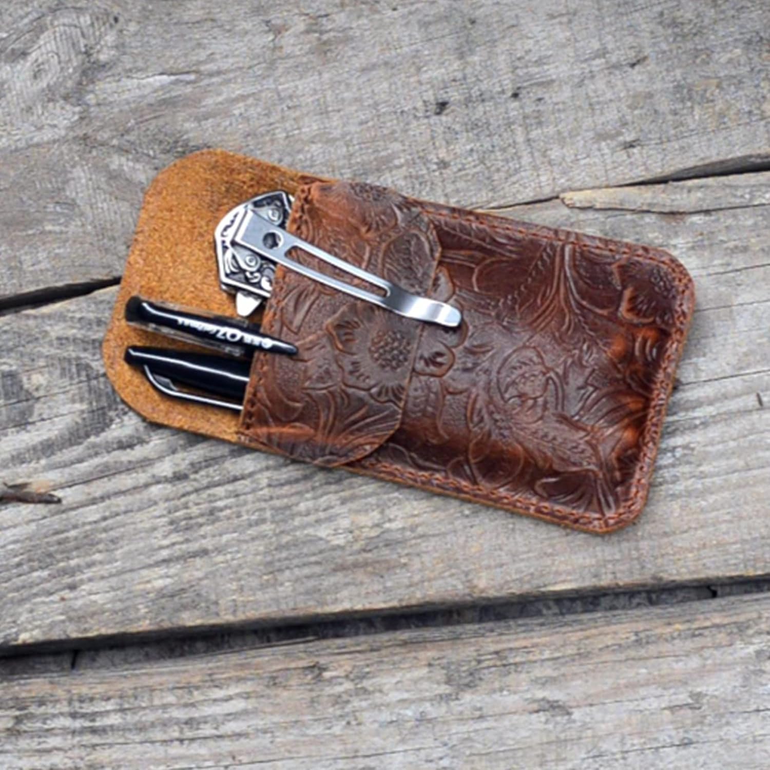 JJNUSA Leather EDC Pocket Slip - Knife Sleeve Pen Holder