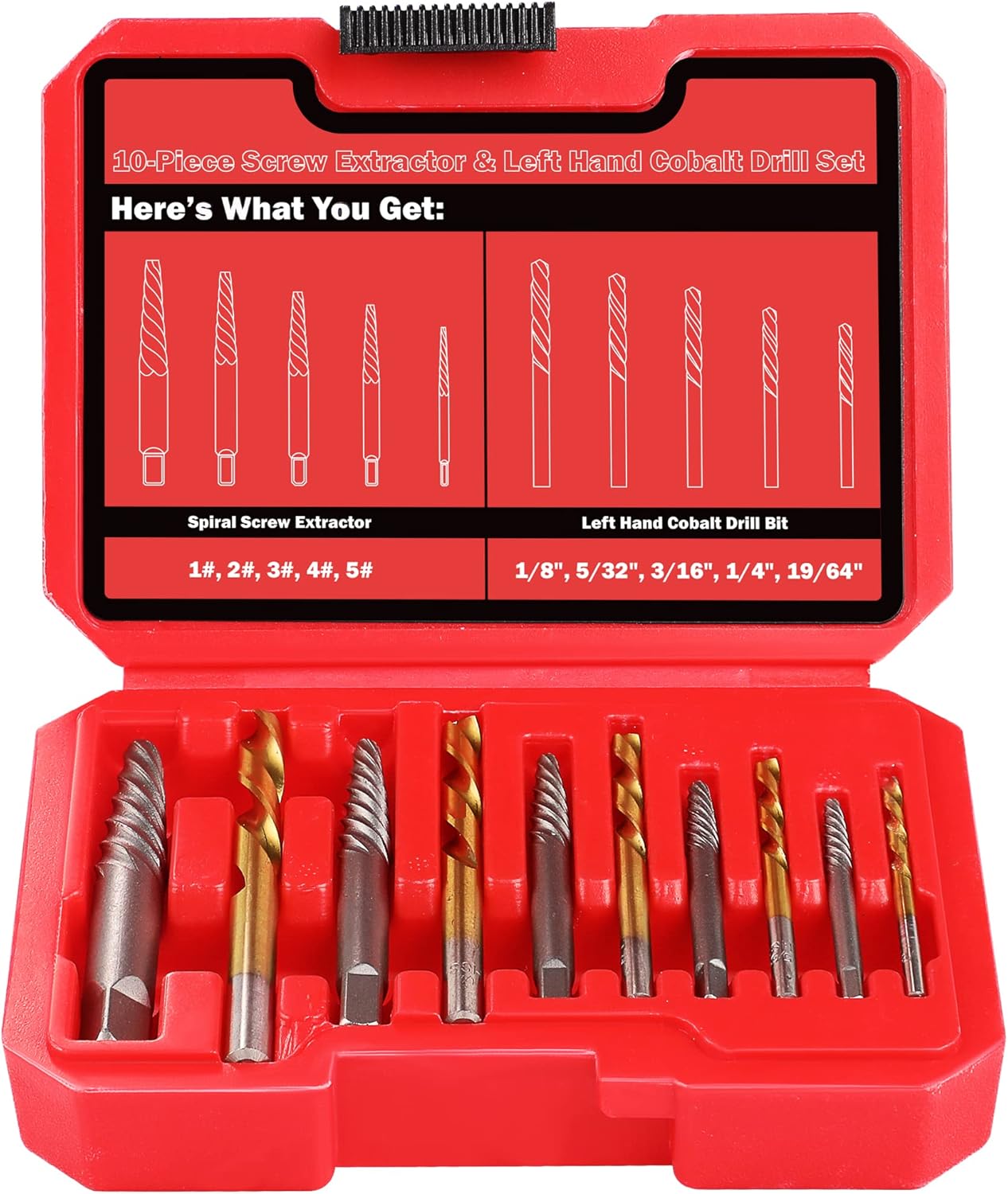 14 Piece Screw Extractor Set with Left Hand Drill Bits