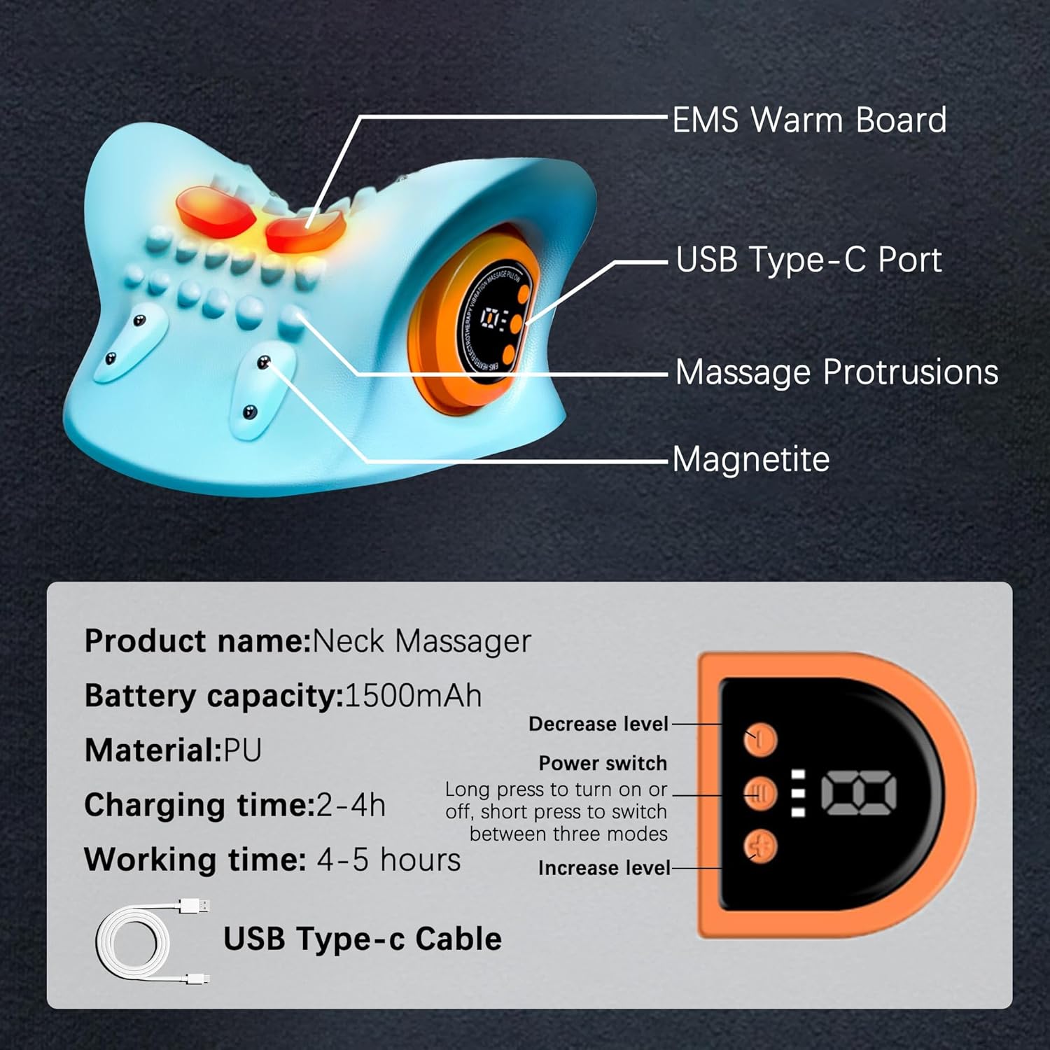 STILEFIX Neck Massager Pillow with Heat 3 Modes Ergonomic Design