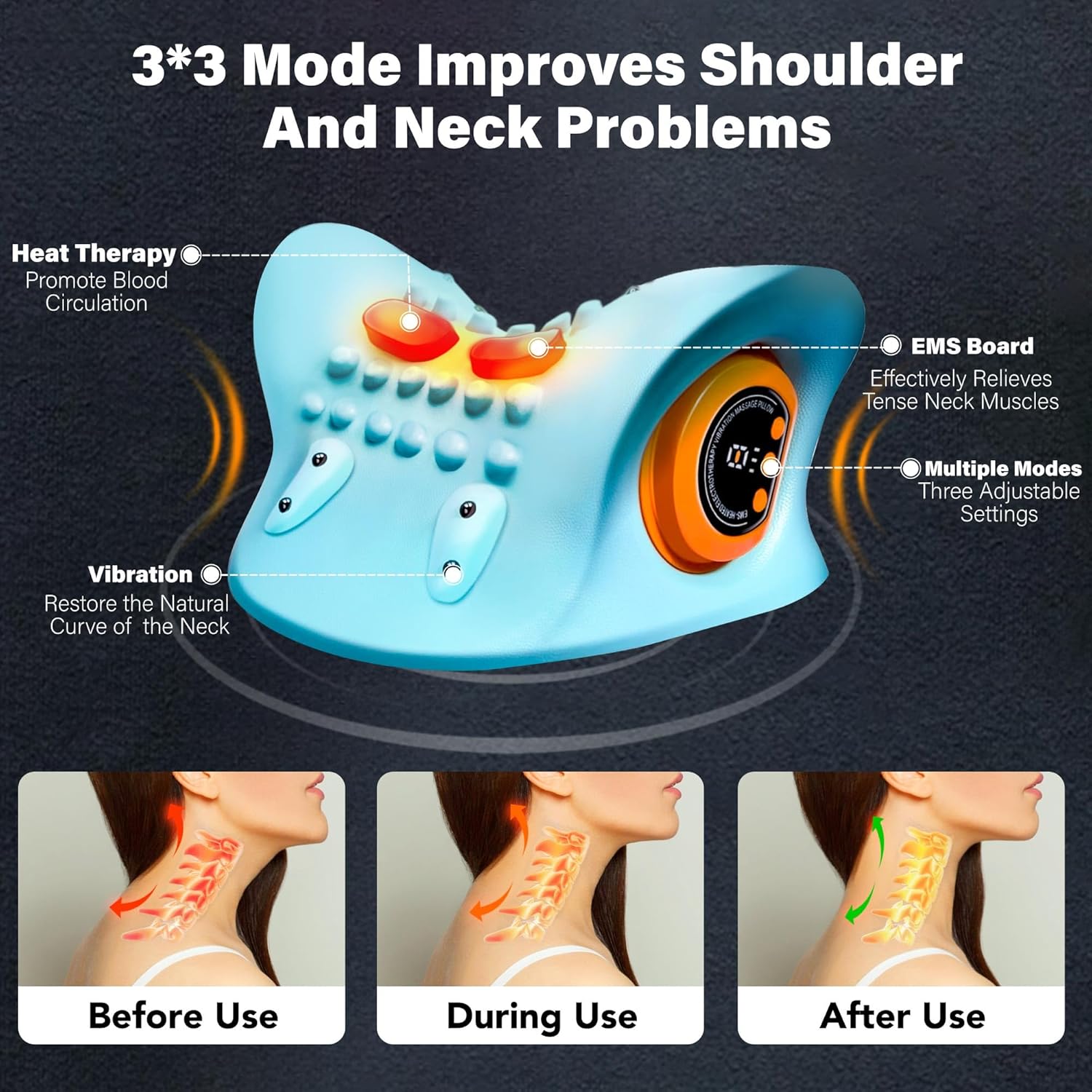 STILEFIX Neck Massager Pillow with Heat 3 Modes Ergonomic Design