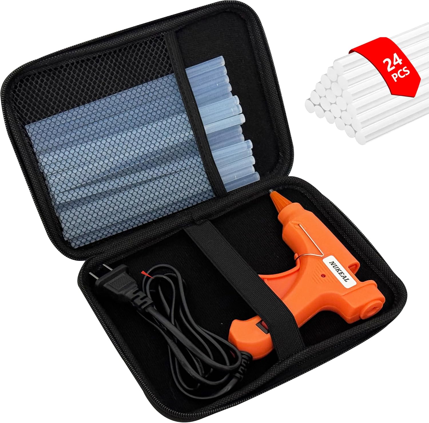 NUKEAL Mini Glue Gun with Case and 24 Sticks 20 Watts Orange