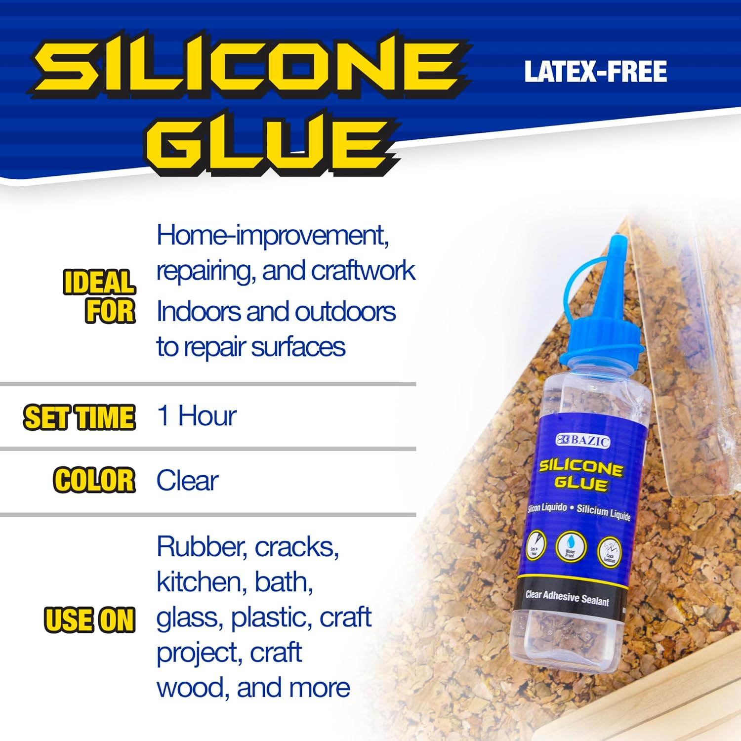 BAZIC Silicone Glue 338 Oz Waterproof Crack Resistant