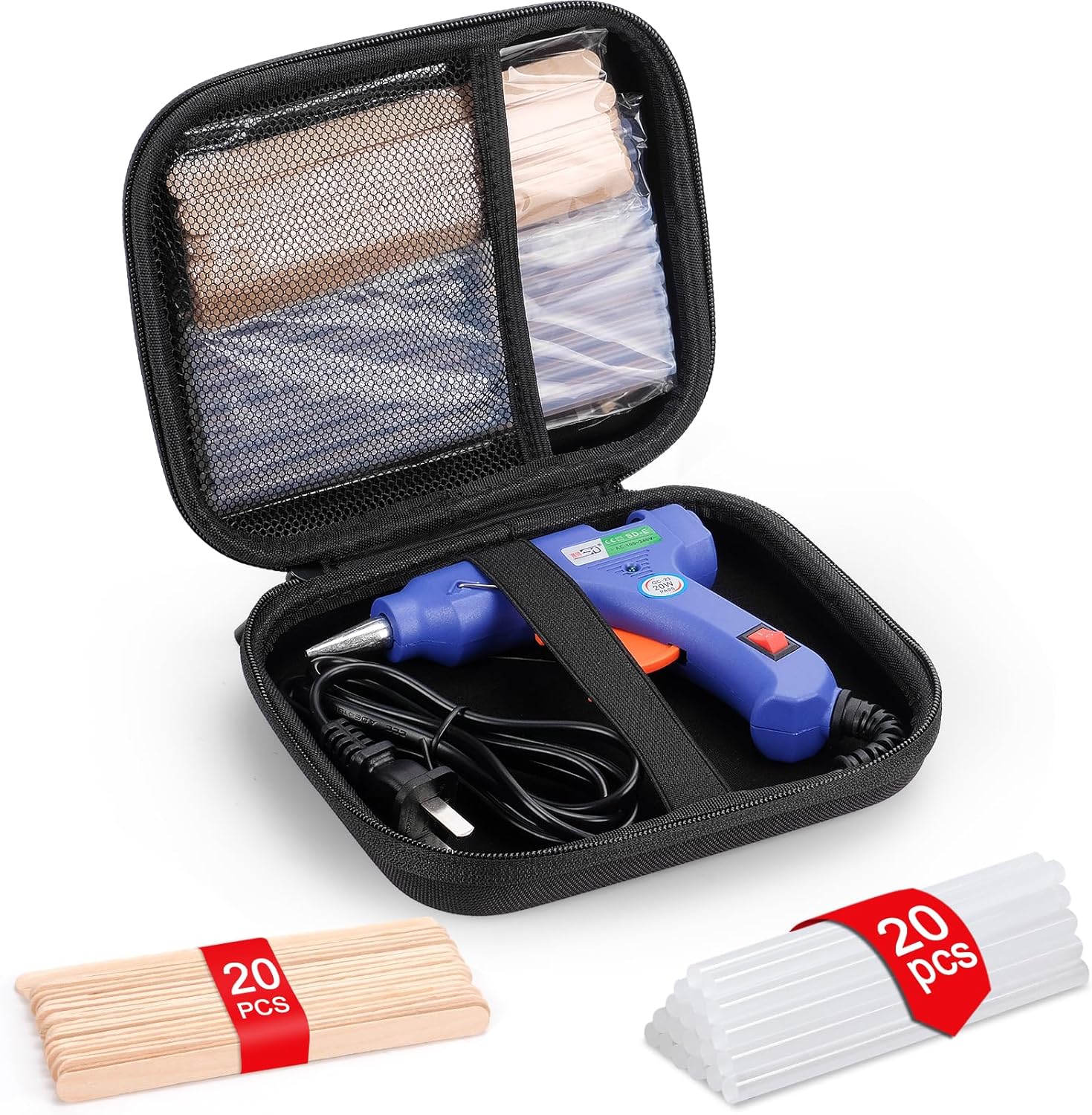 Glamgen Hot Glue Gun Mini with 20 Sticks and 20 Wood Sticks