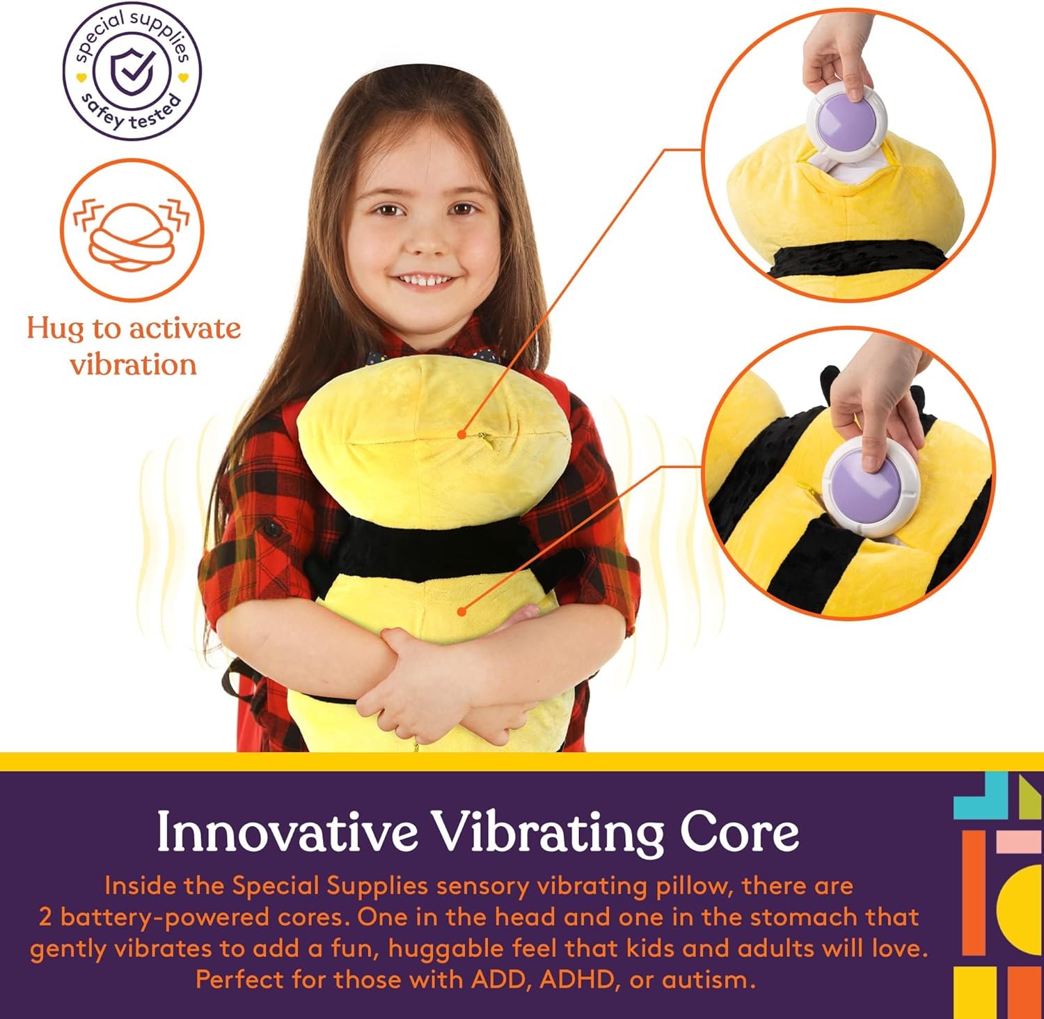 Special Supplies Bumble Bee Vibrating Pillow Plush Minky with Textured Bumps